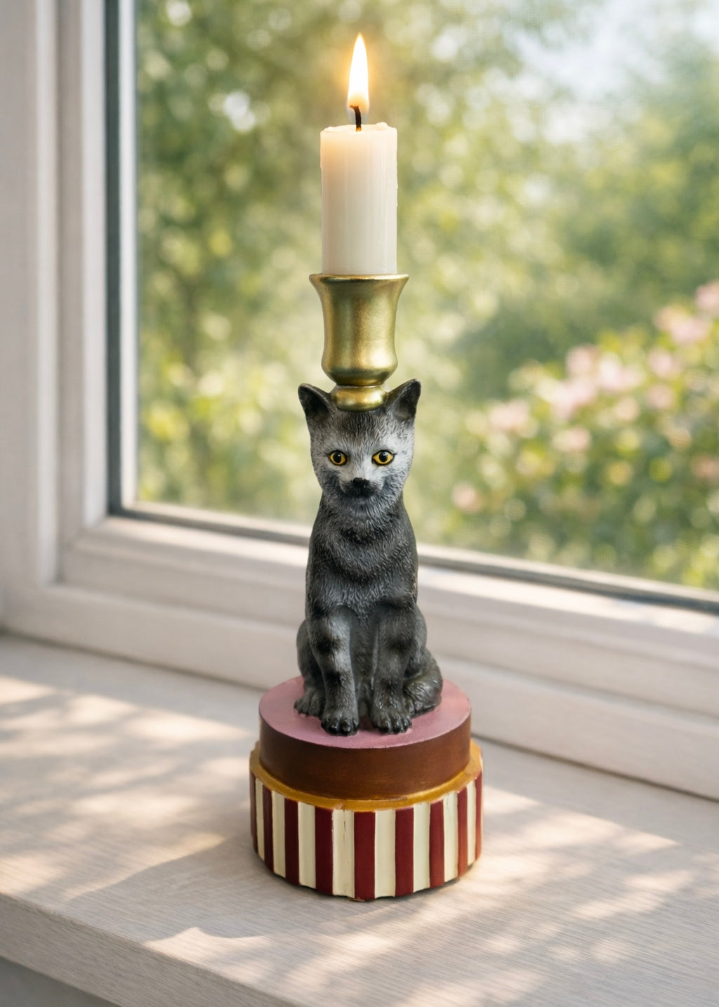 Kerzenständer Boho Grau 'Katze'