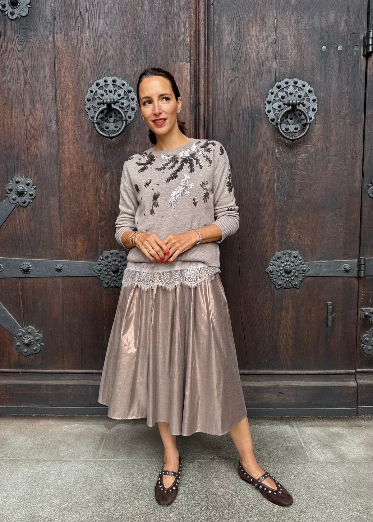 Midi Faltenrock 'Metallic'