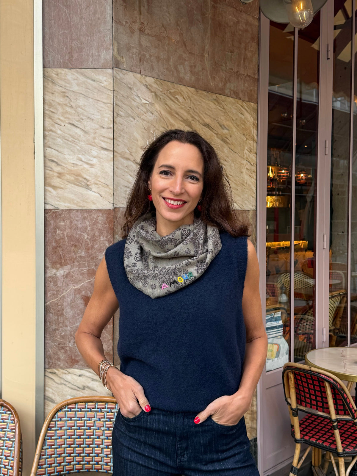 Amour Dreieckschal mit Ornamenten 'Grau'