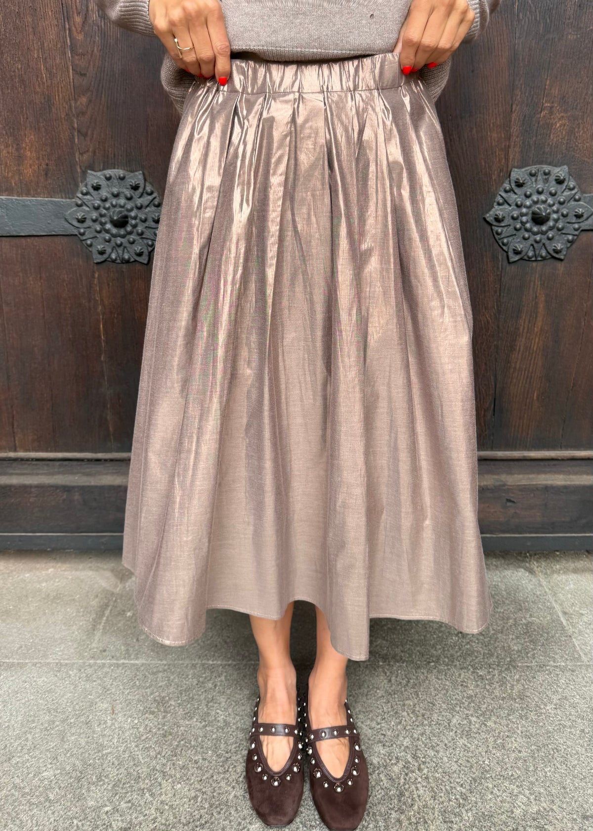 Midi Faltenrock 'Metallic'