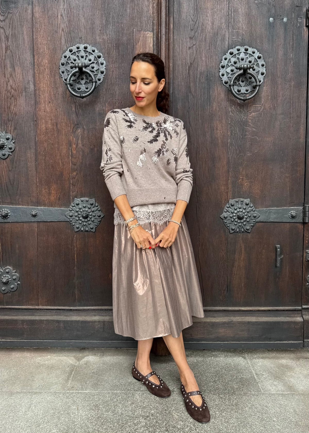 Midi Faltenrock 'Metallic'