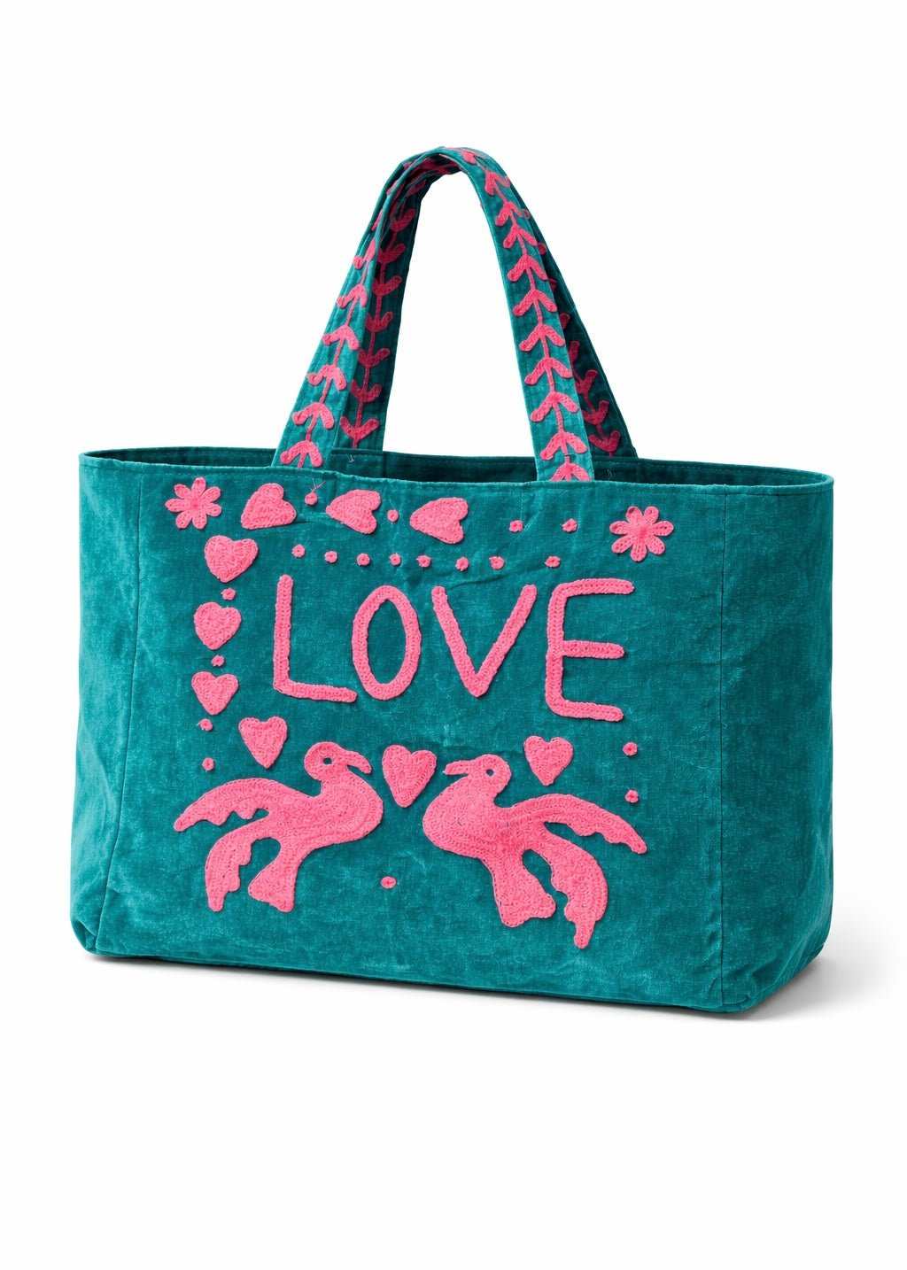 Boho-Shopper aus Samt 'Petrol'