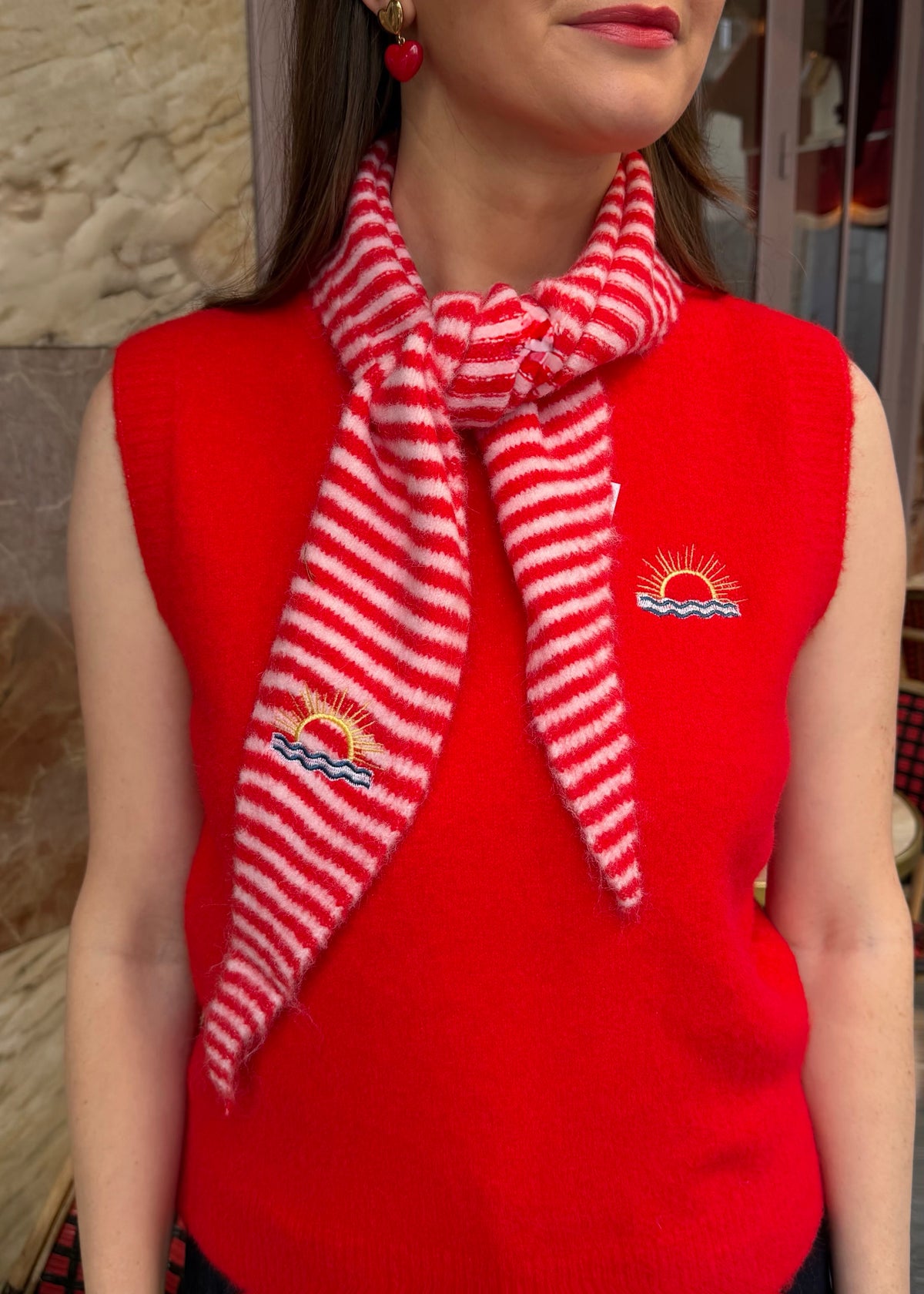 Dreieckschal Rot/Weiß 'Sunset'