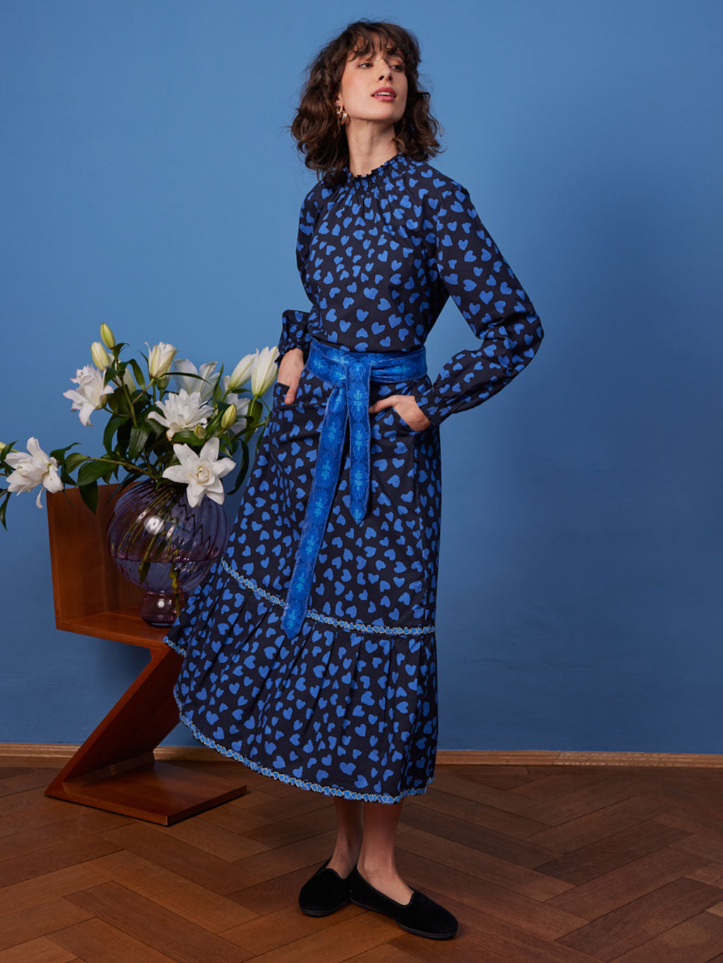 Daffodile Skirt Hearts Black Royal Blue