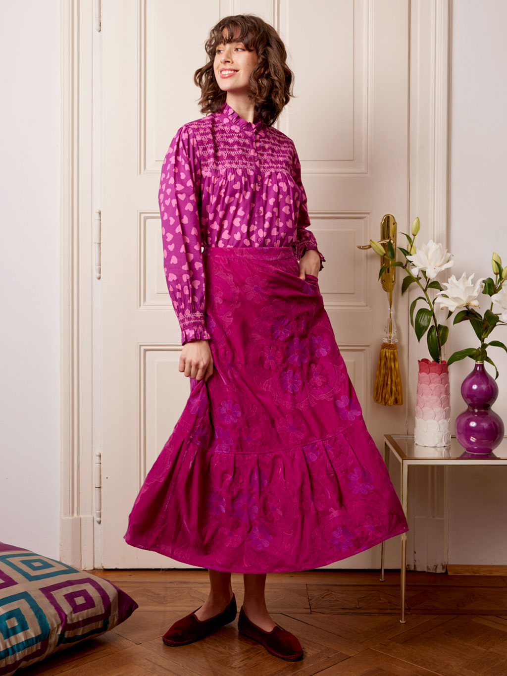 Daffodile Skirt Pink Flower Embroidery