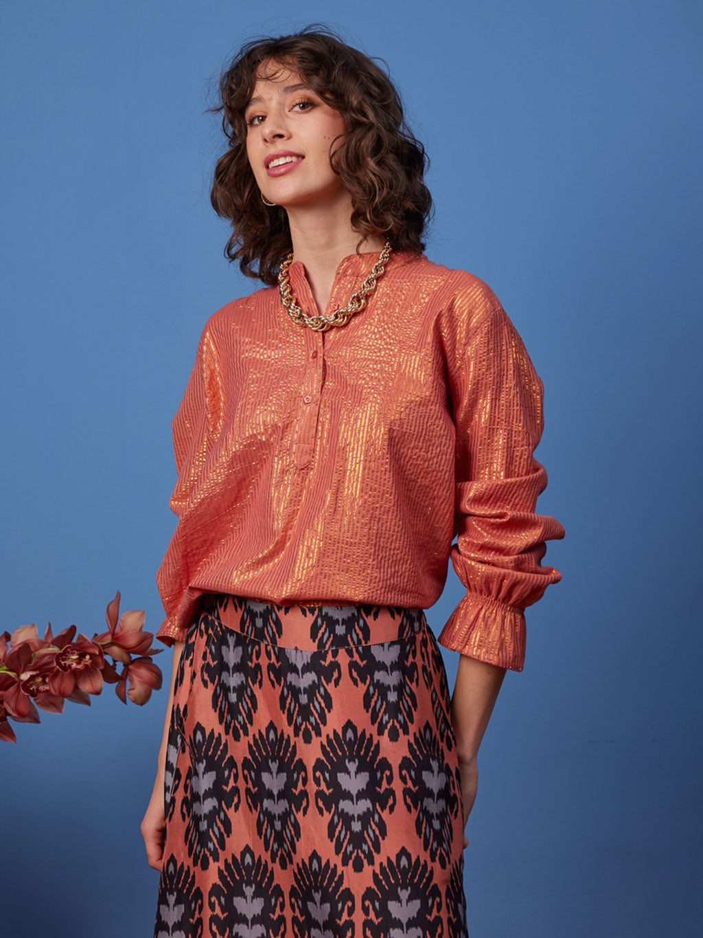 Broom Blouse Lurex Stripe Cinnamon