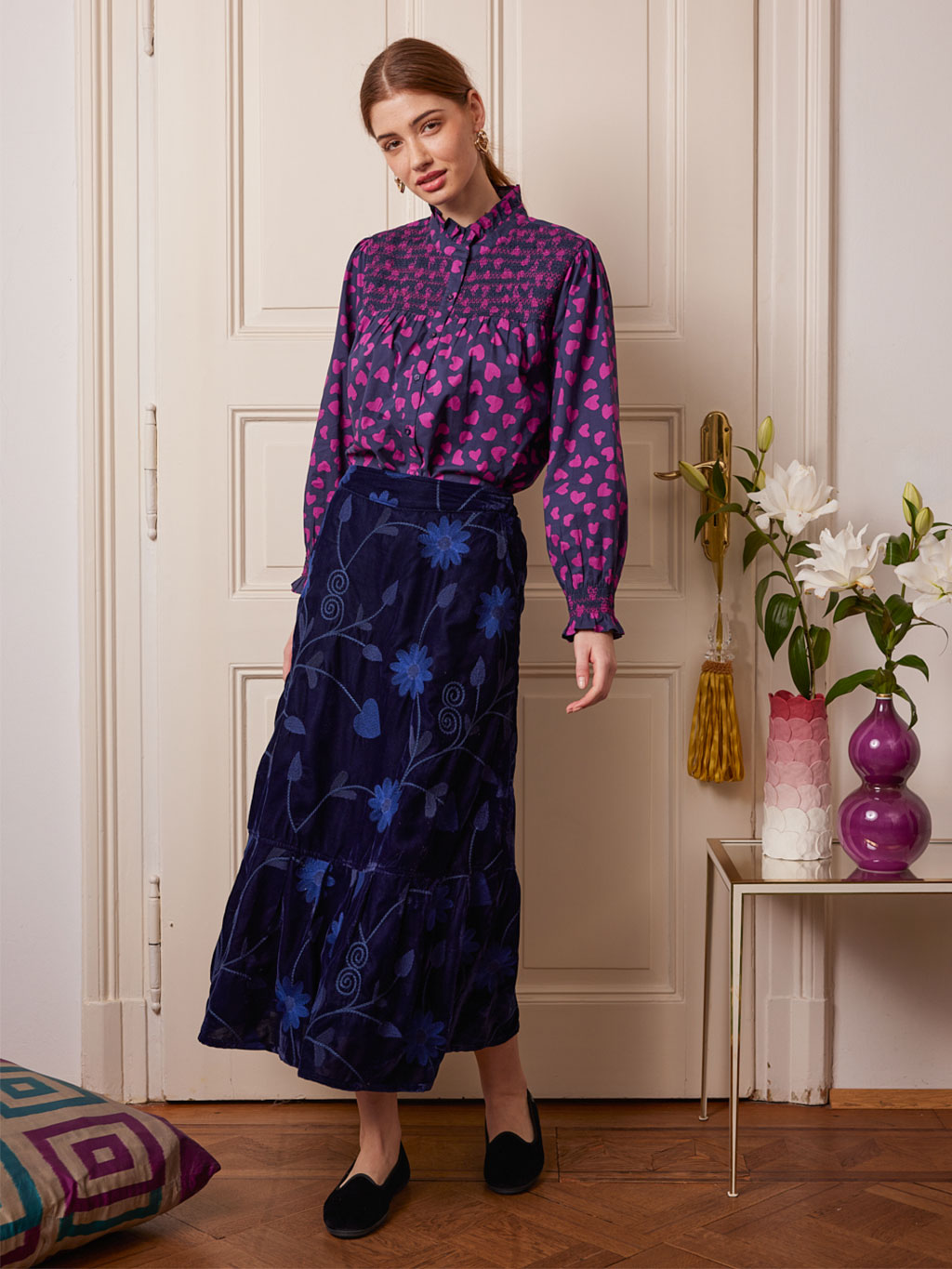 Daffodile Skirt Navy Daisy Embroidery