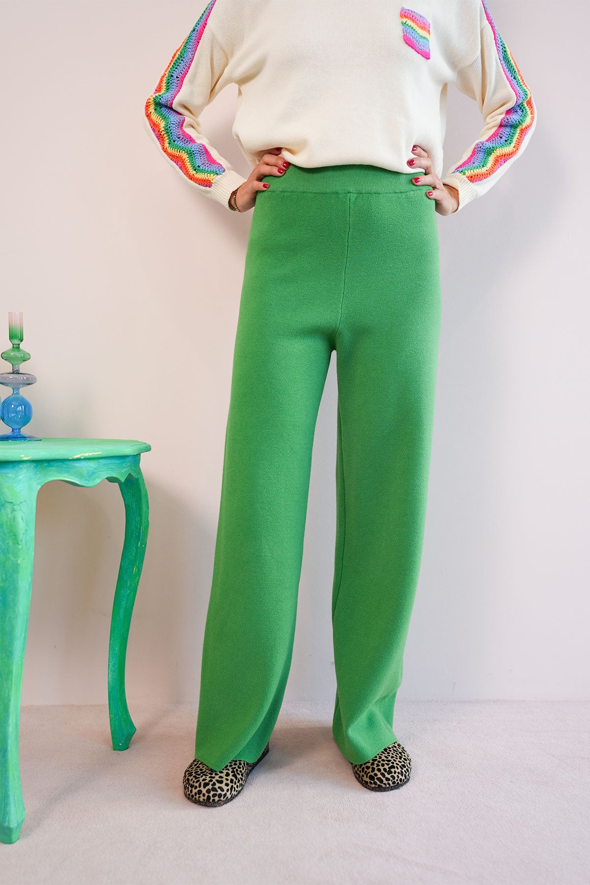 Hose aus Viskose-Knit in Grün