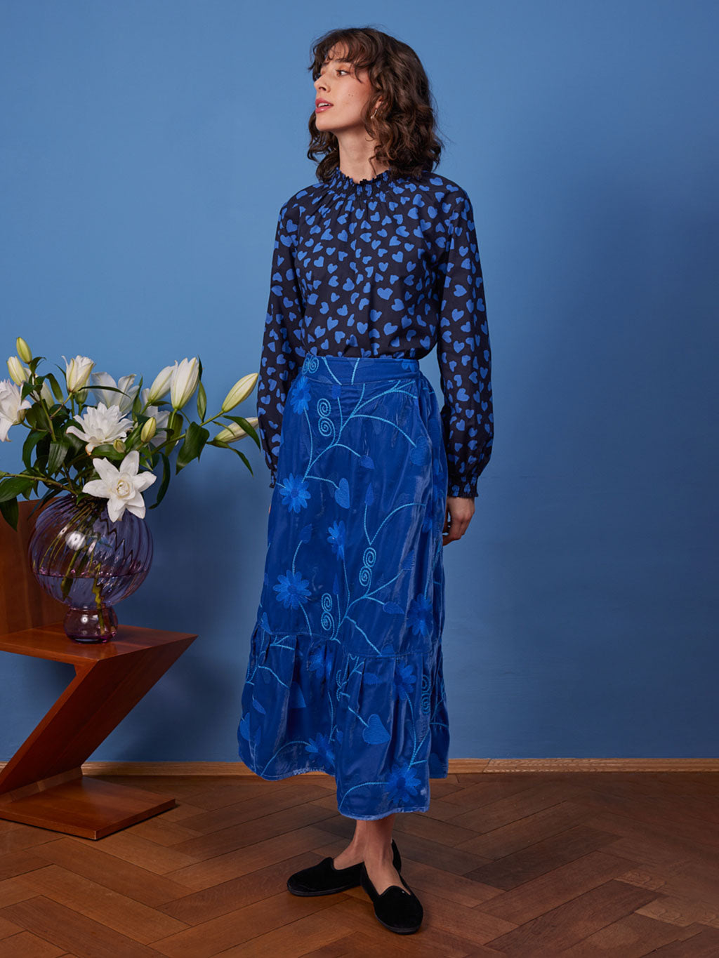 Daffodile Skirt Royal Blue Daisy Embroidery