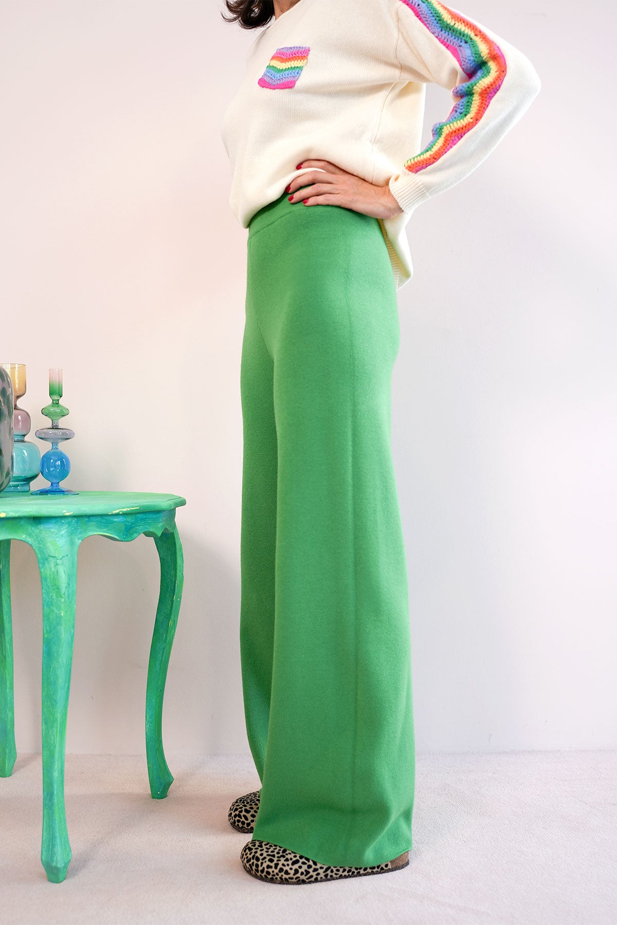 Hose aus Viskose-Knit in Grün