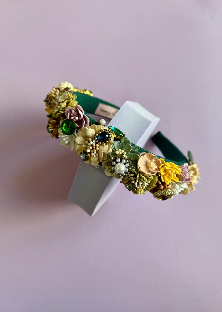 Haarreif mit Blumen &#39;Grün&#39;
