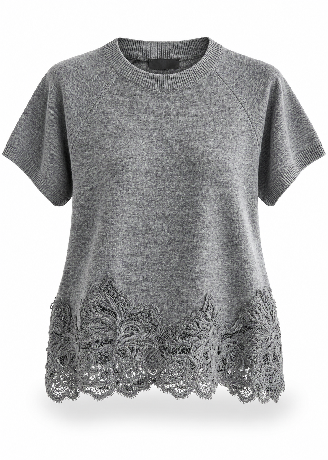 Kurzarm-Pullover mit Spitze 'Grau'