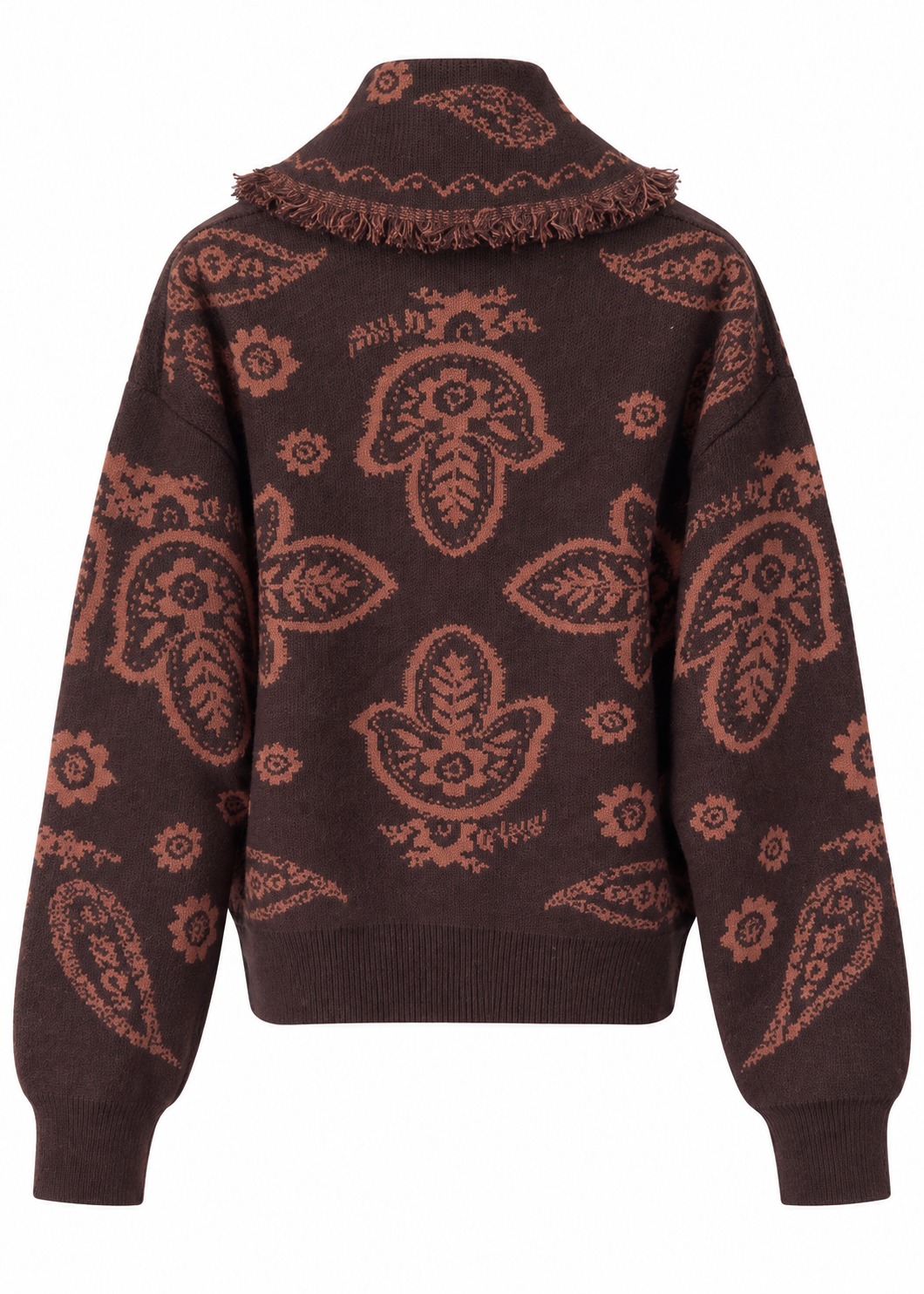Jacquard-Strickjacke mit Fransen