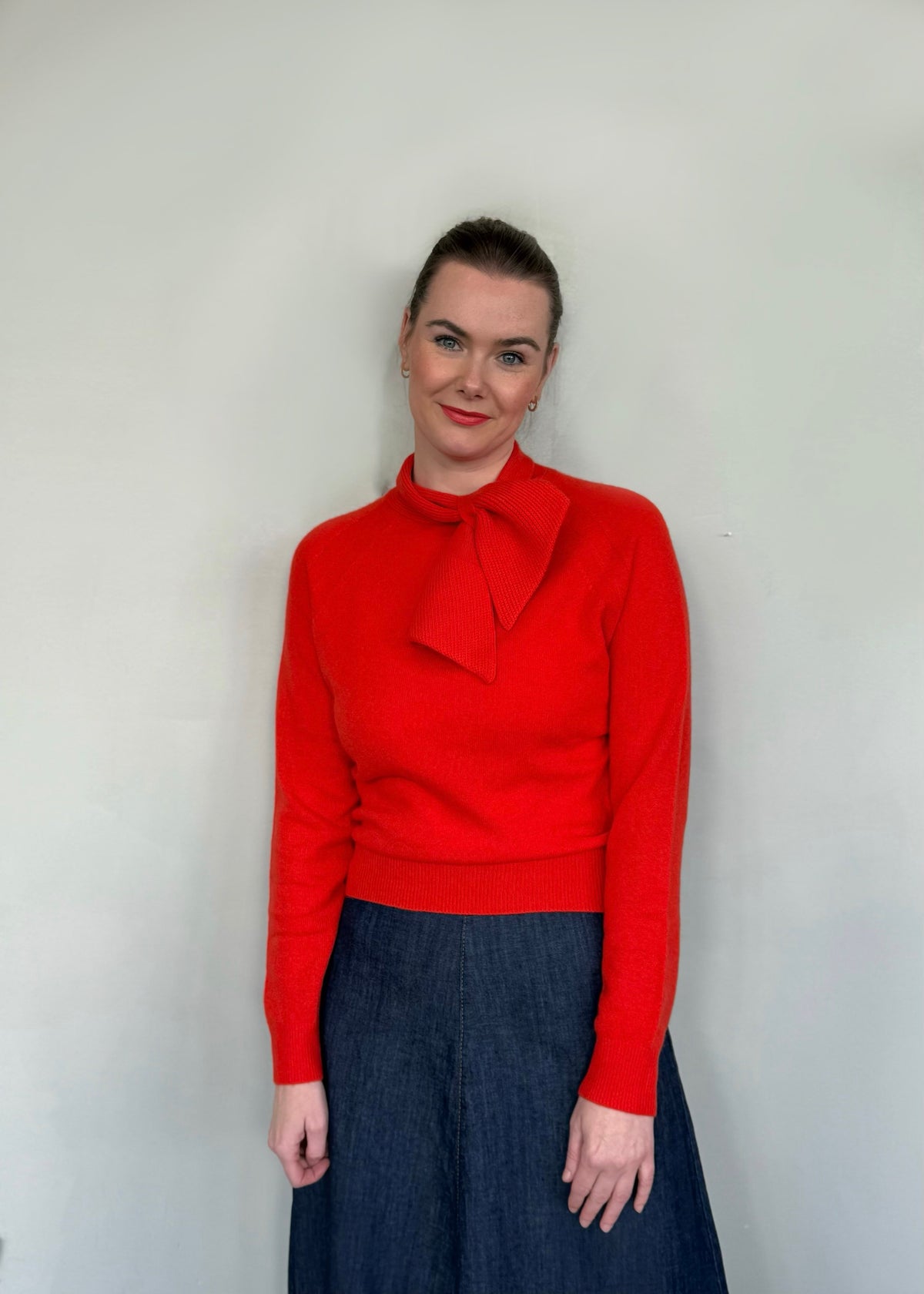 Kaschmirpullover mit Schluppe &#39;Rot&#39;