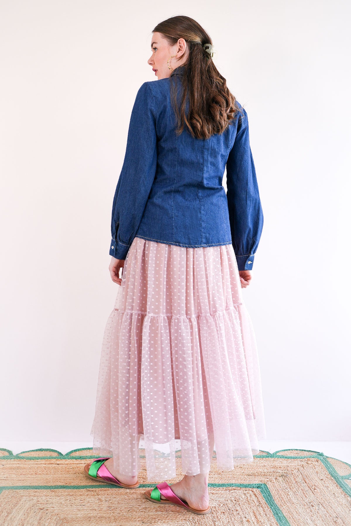 Rüschenbluse in Denim Optik
