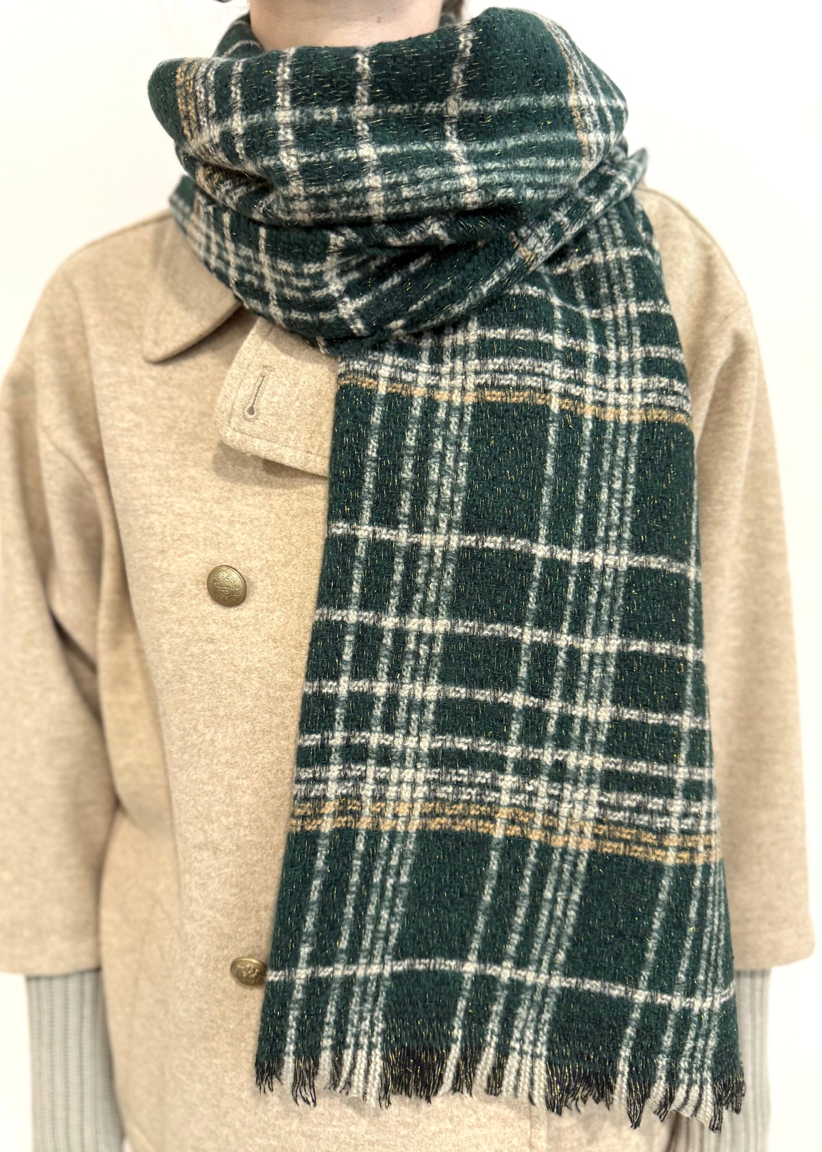 Karo Schal mit Lurex 'Grün-Beige'