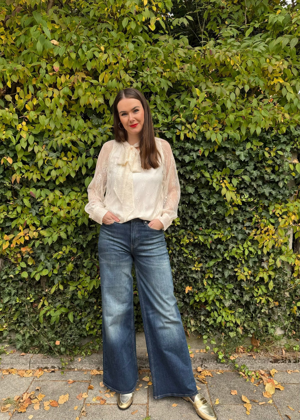 Elegante Tüllbluse mit Schleife &#39;Creme&#39;