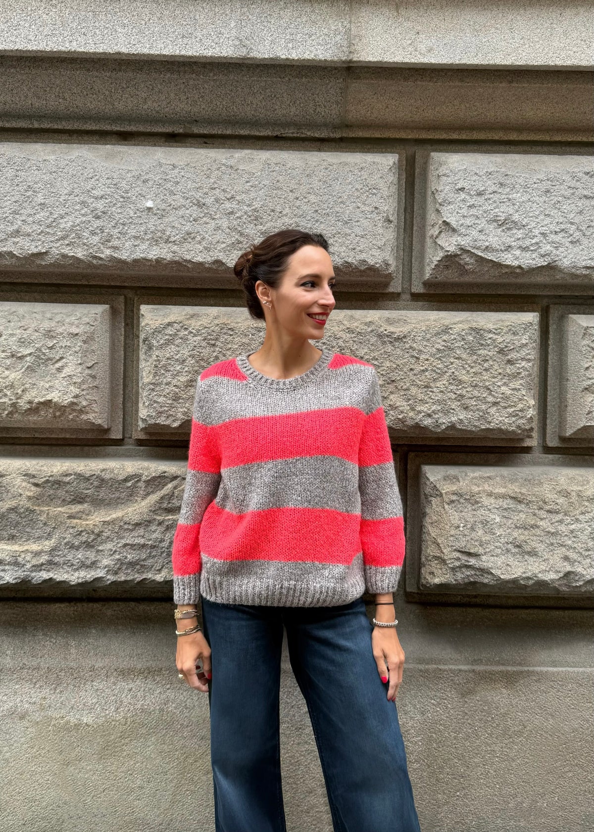 Strickpullover &#39;Neonpink-Beige&#39;