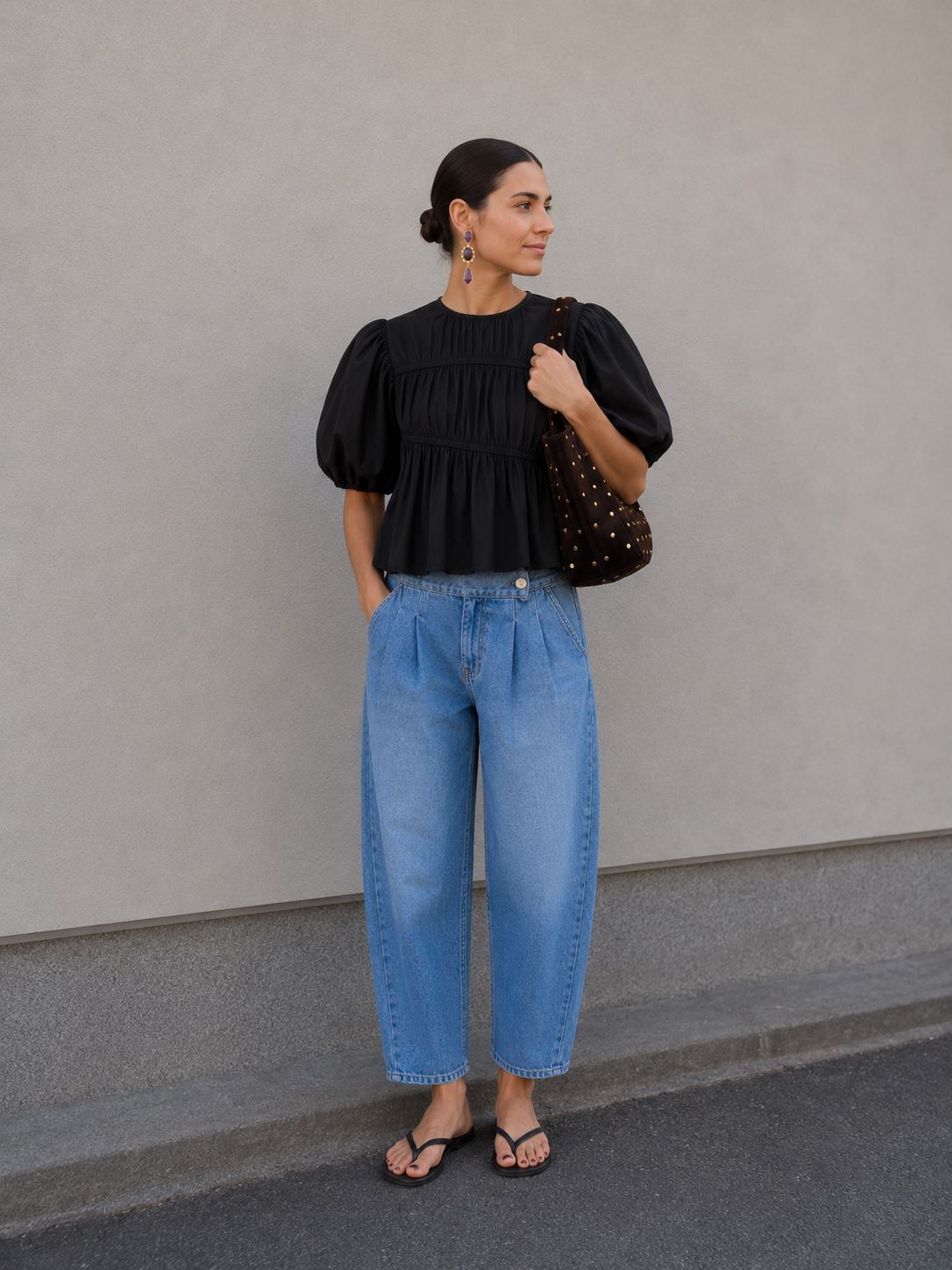 Bluse mit Ballonärmeln 'Schwarz'