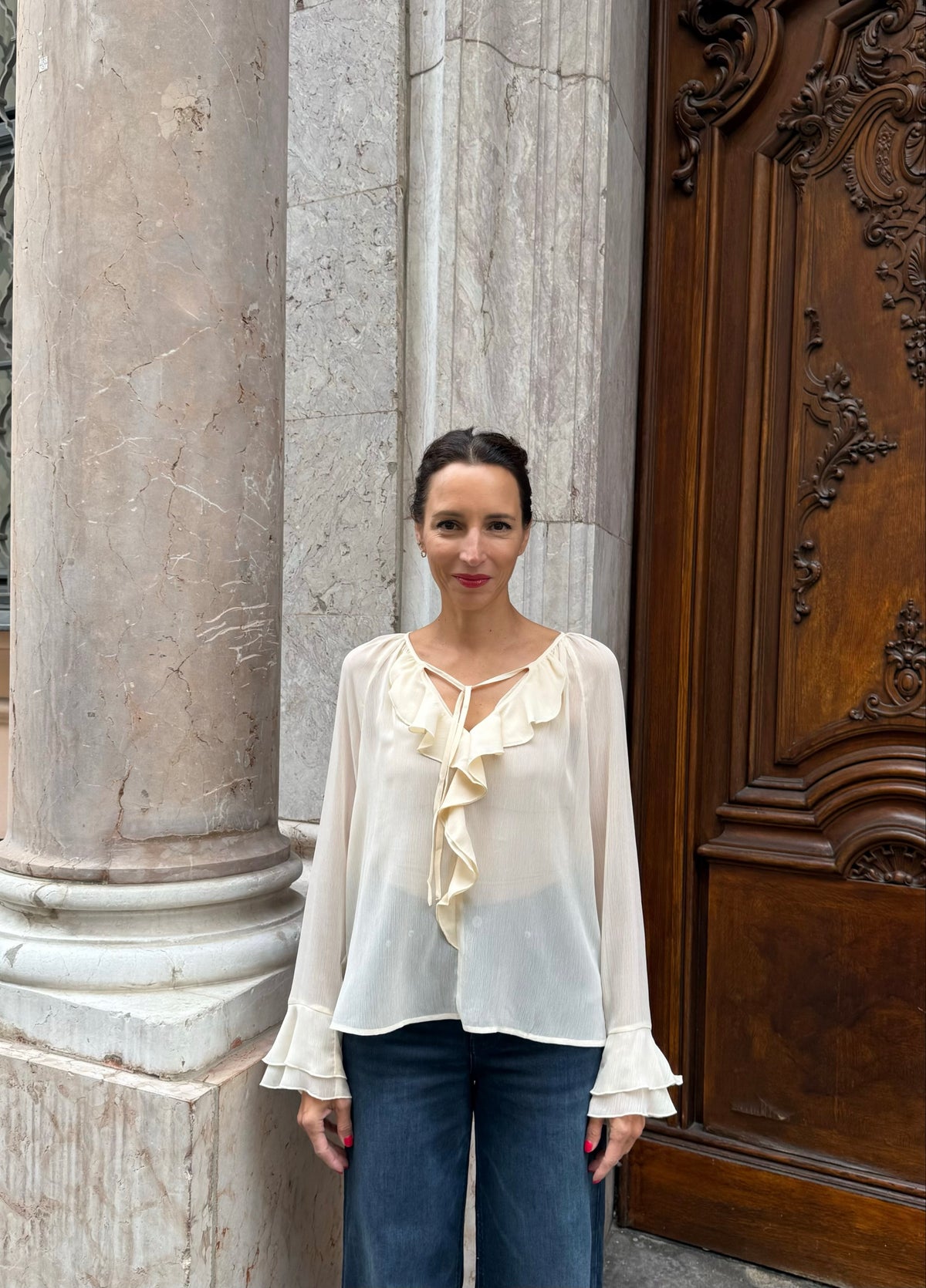 Chiffon Bluse mit Volant &#39;Vanille&#39;