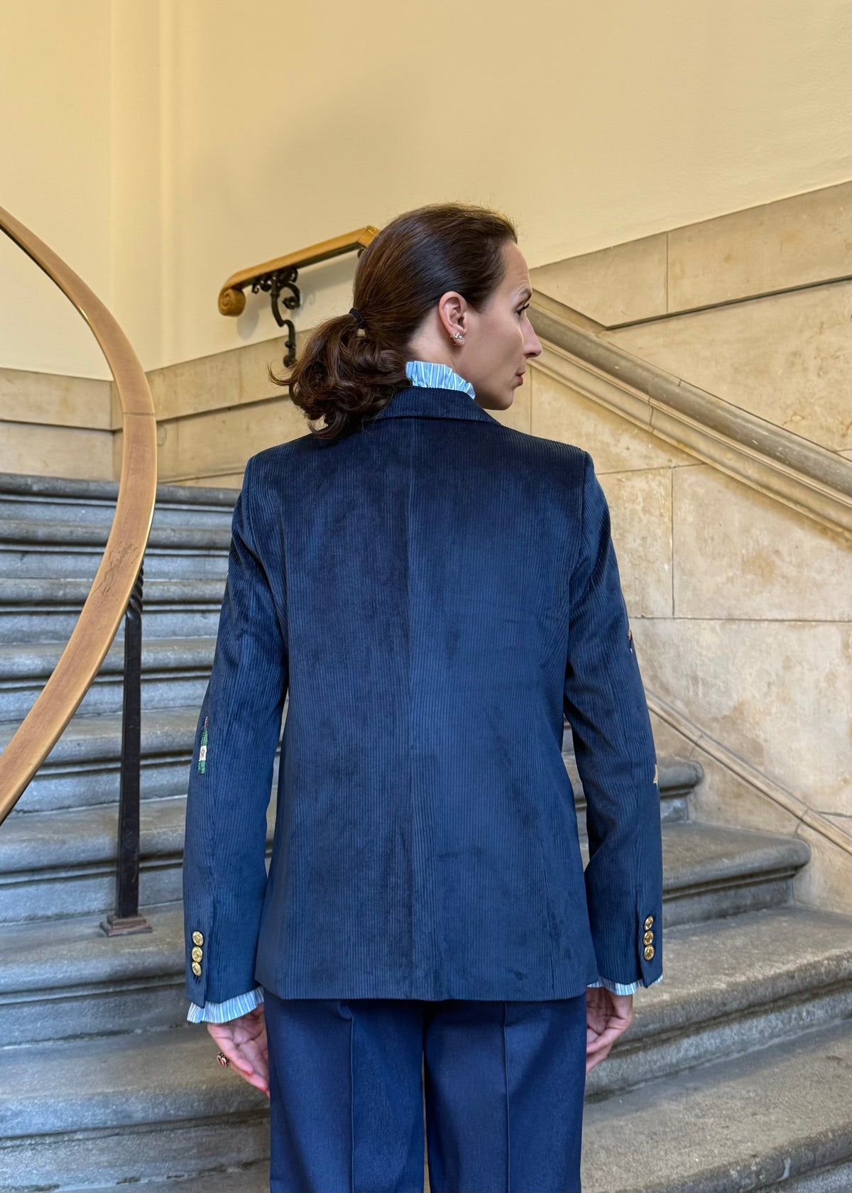 Cord-Blazer &#39;Navy&#39; bestickt