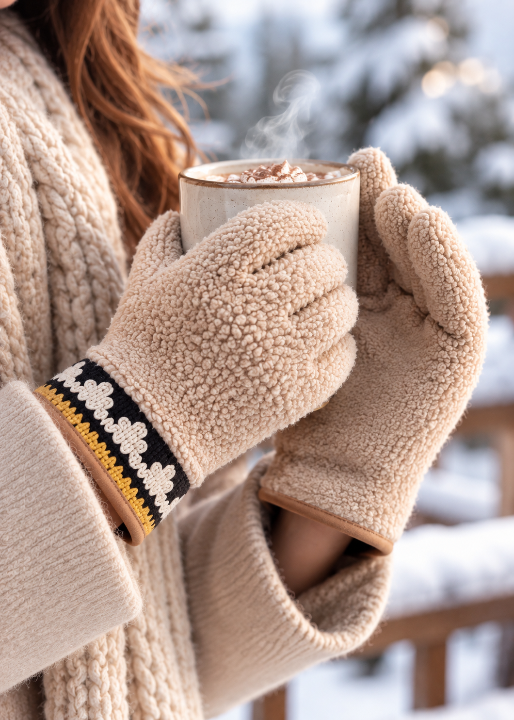 Handschuhe 'Teddyfell' Beige