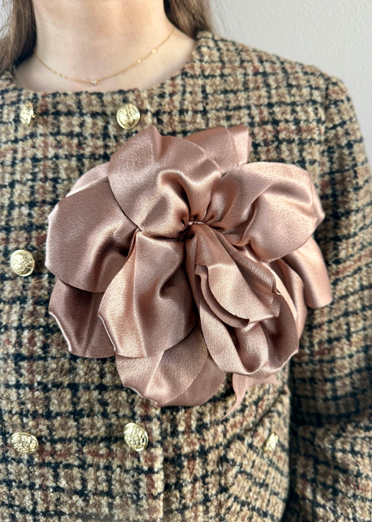 XL-Brosche Satin-Blüte 'Rosé'