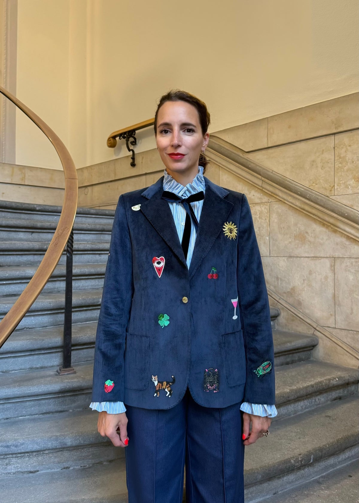 Cord-Blazer &#39;Navy&#39; bestickt