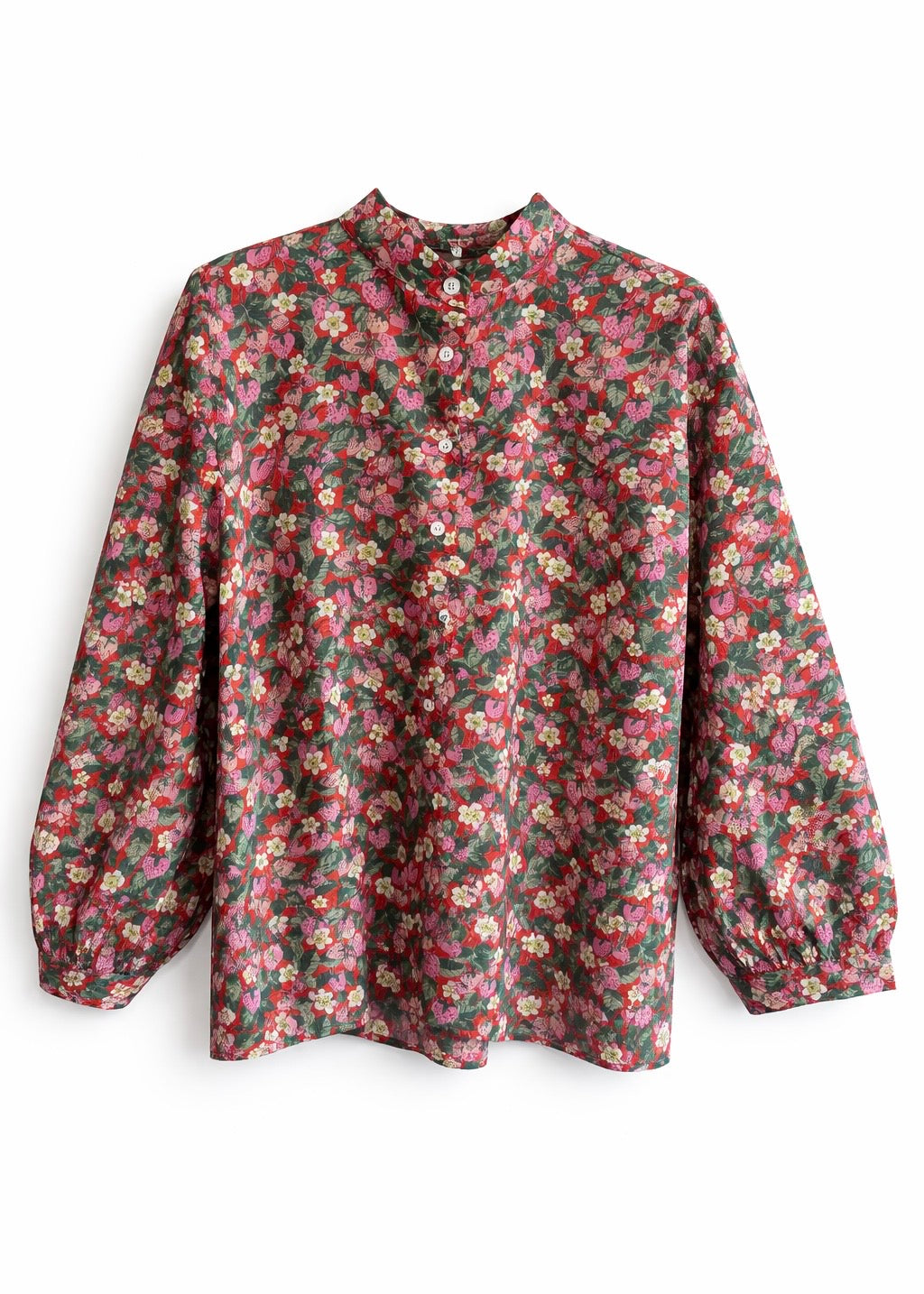 Bluse Langarm mit Liberty-Print 'Erdbeere'