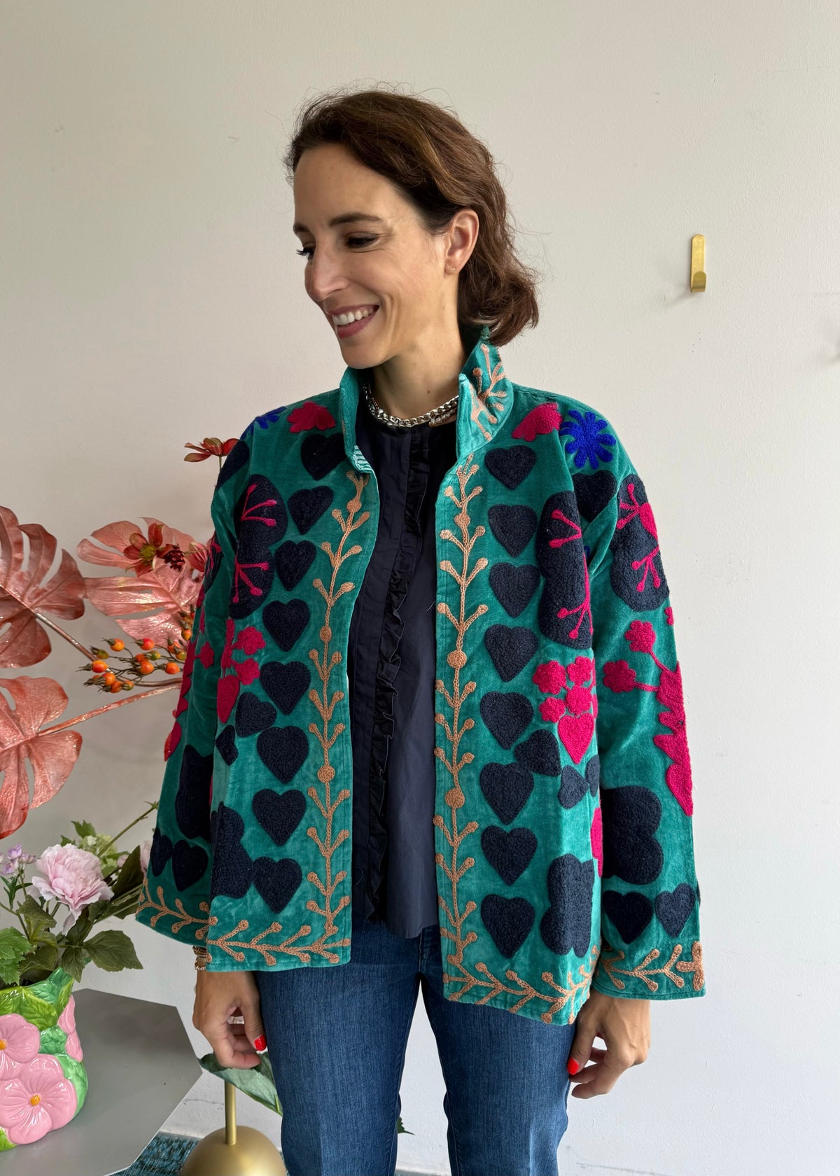 Bohojacke aus Samt &#39;Smaragd&#39;