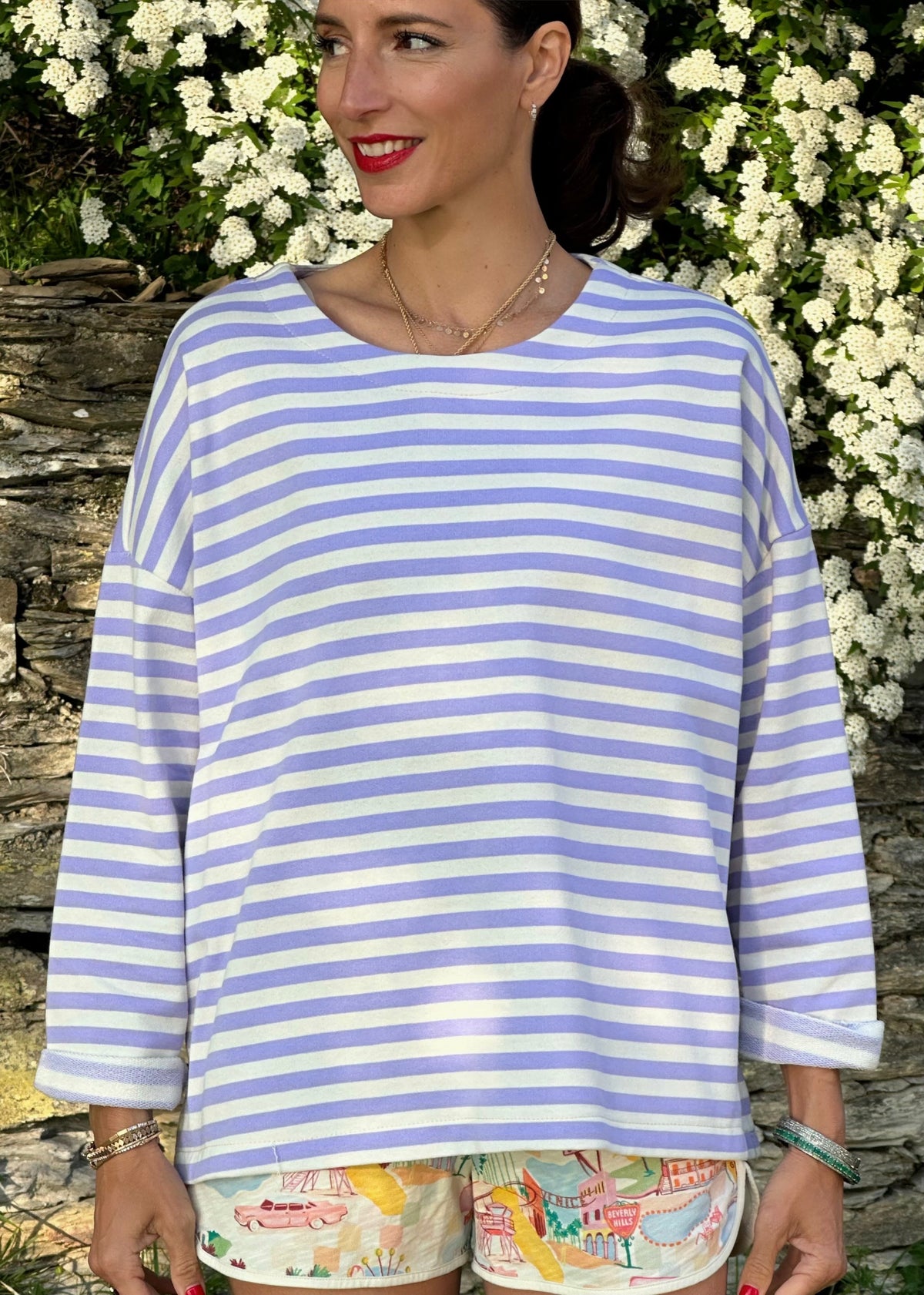 Sweatshirt geringelt &#39;Flieder&#39;