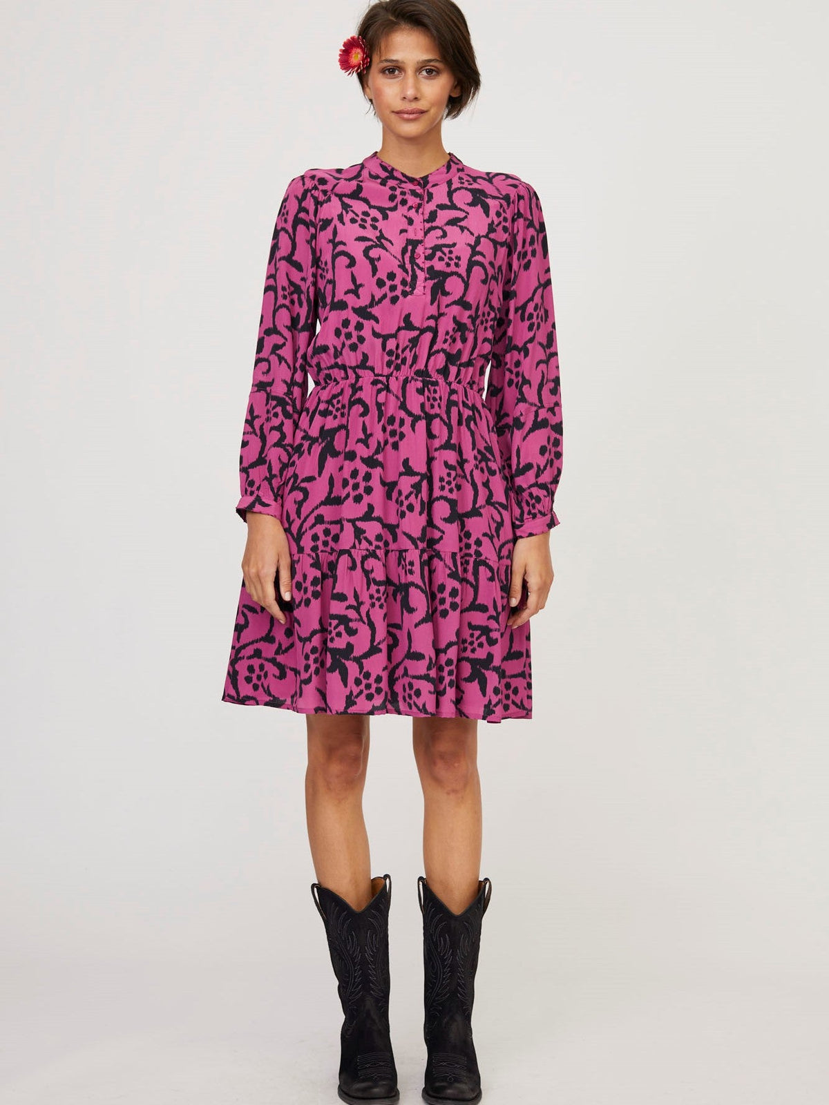 Mahonia Dress Ikat Berry Black