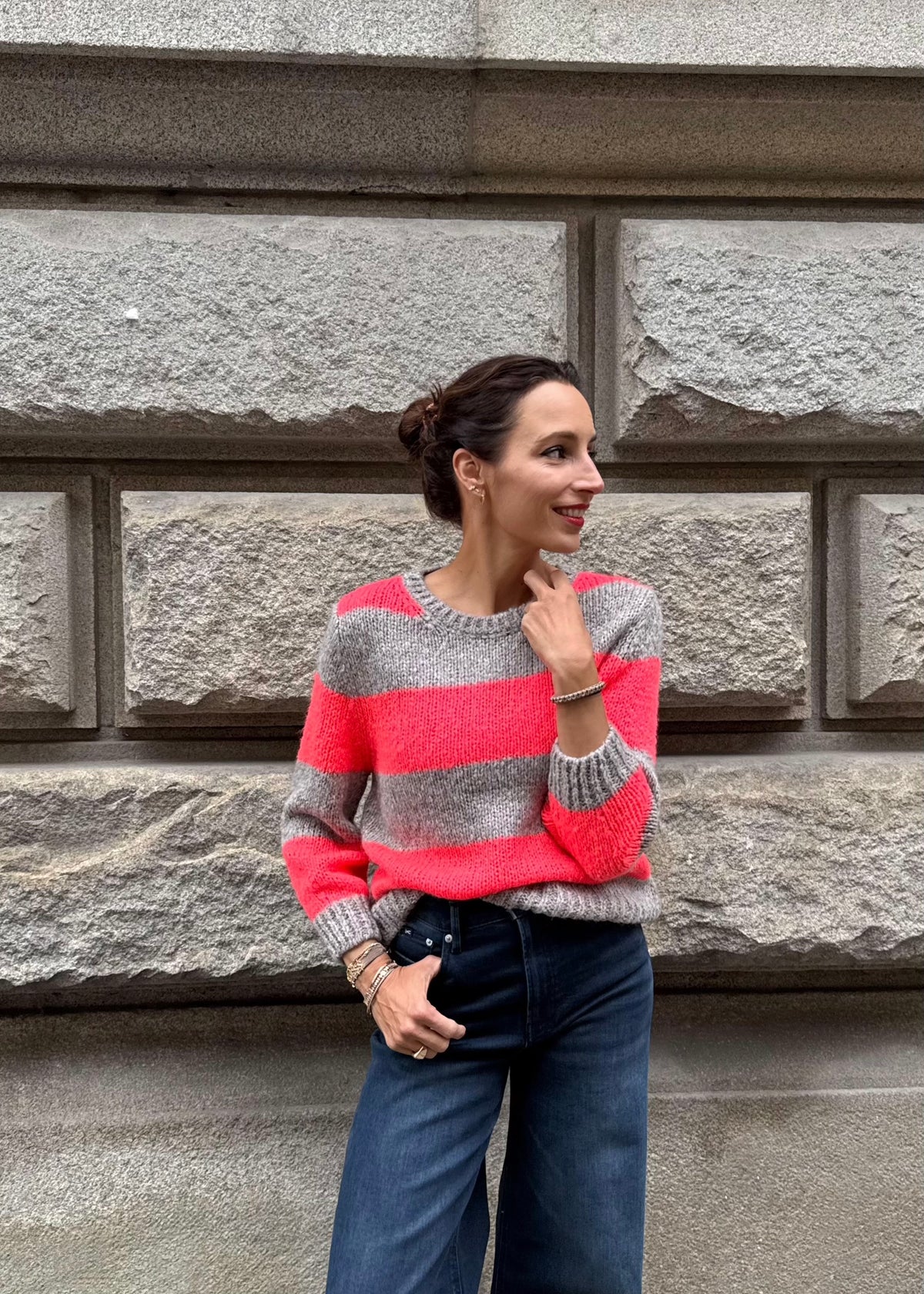 Strickpullover &#39;Neonpink-Beige&#39;