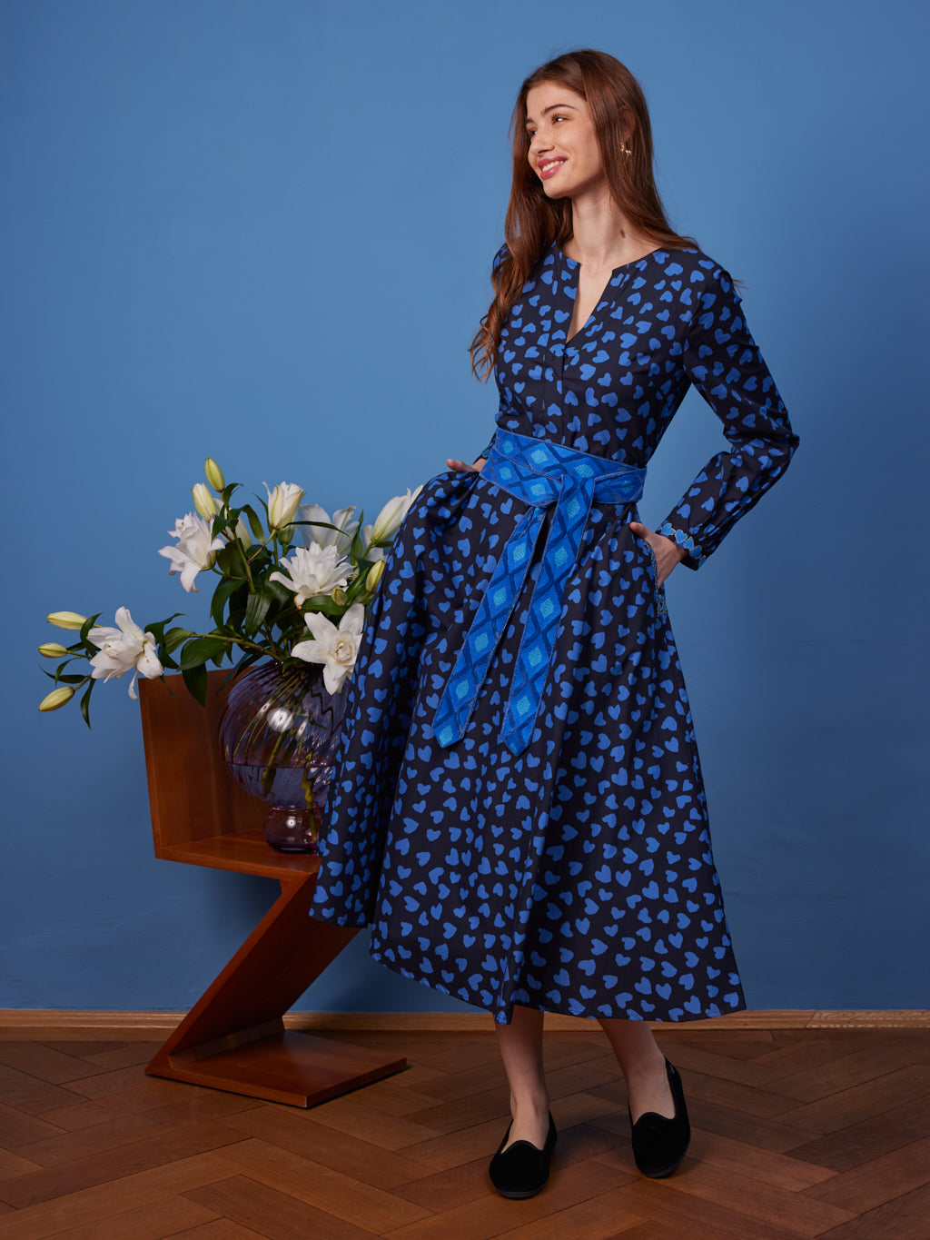 Azurite Dress Hearts Black Royal Blue