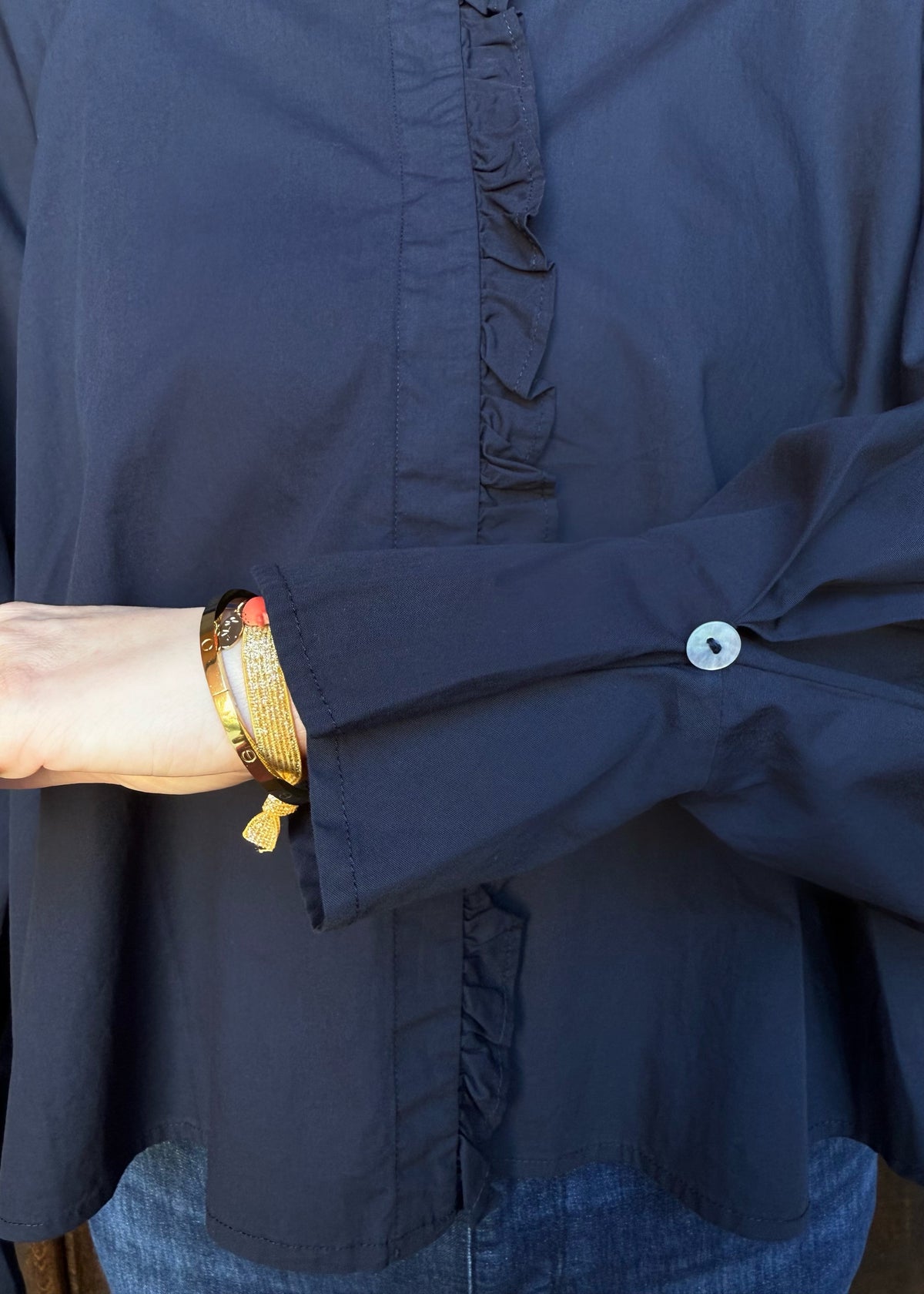 Bluse mit Volant &#39;Navy&#39;