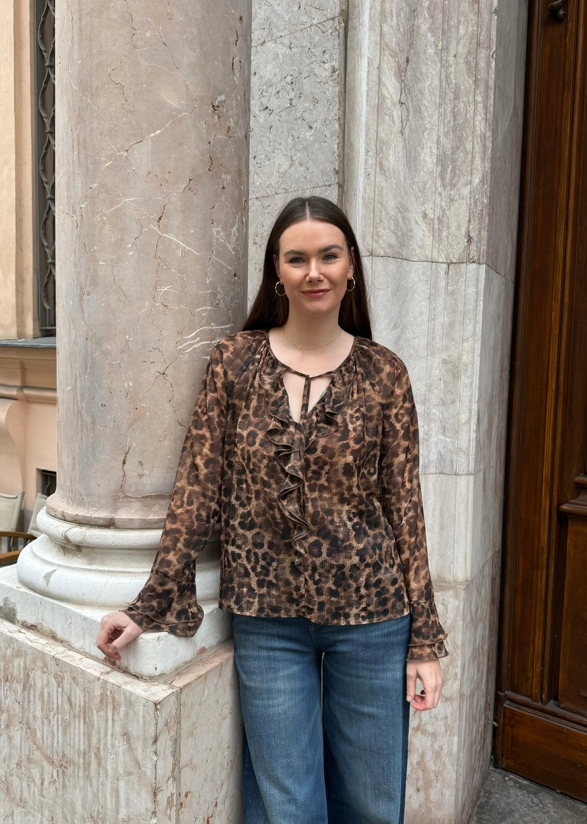 Chiffon Bluse mit Volant &#39;Leo&#39;