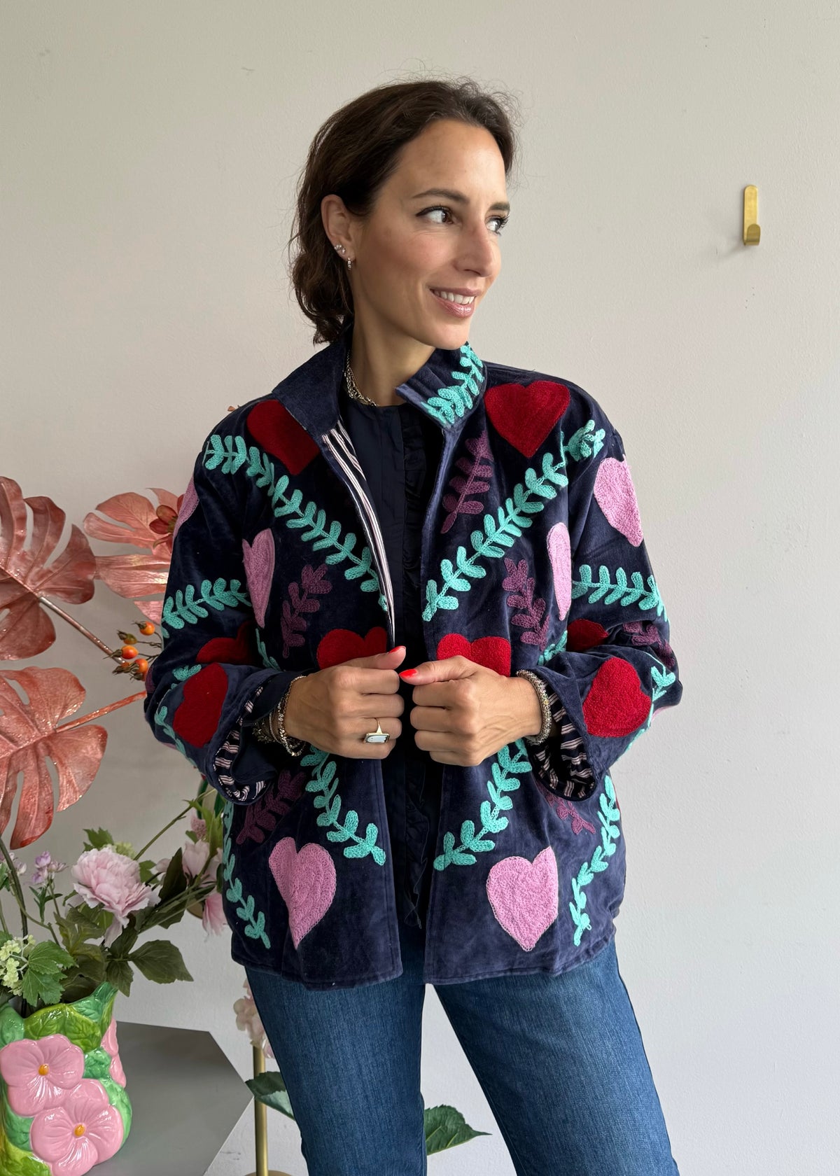 Bohojacke aus Samt &#39;Navy&#39;