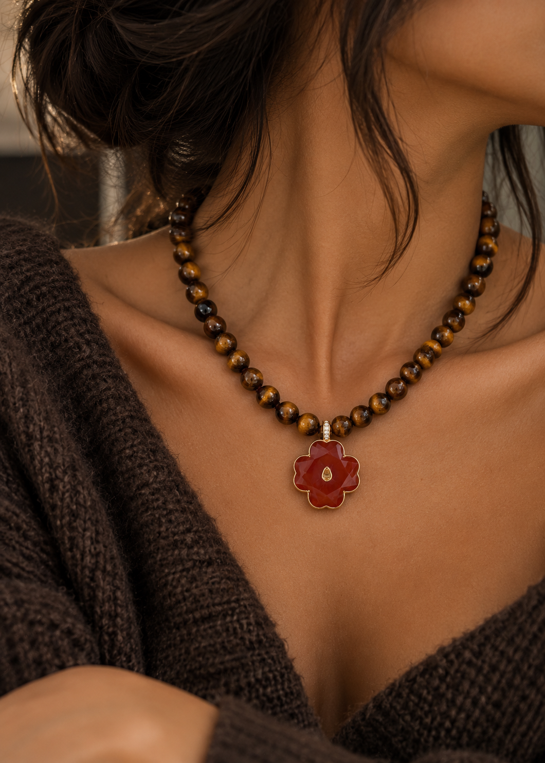 Kette 'Kleeblatt' Tigerauge
