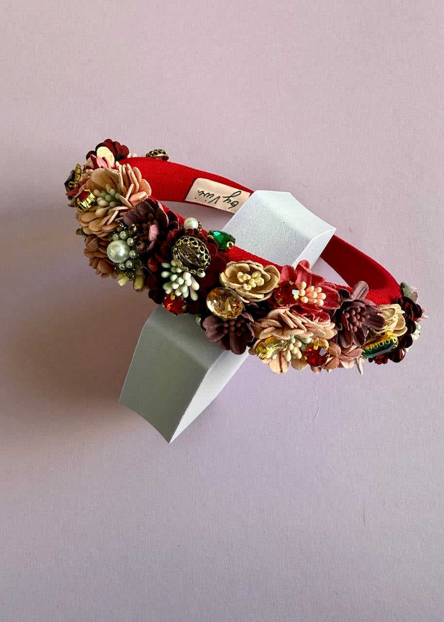Haarreif mit Blumen &#39;Rot&#39;