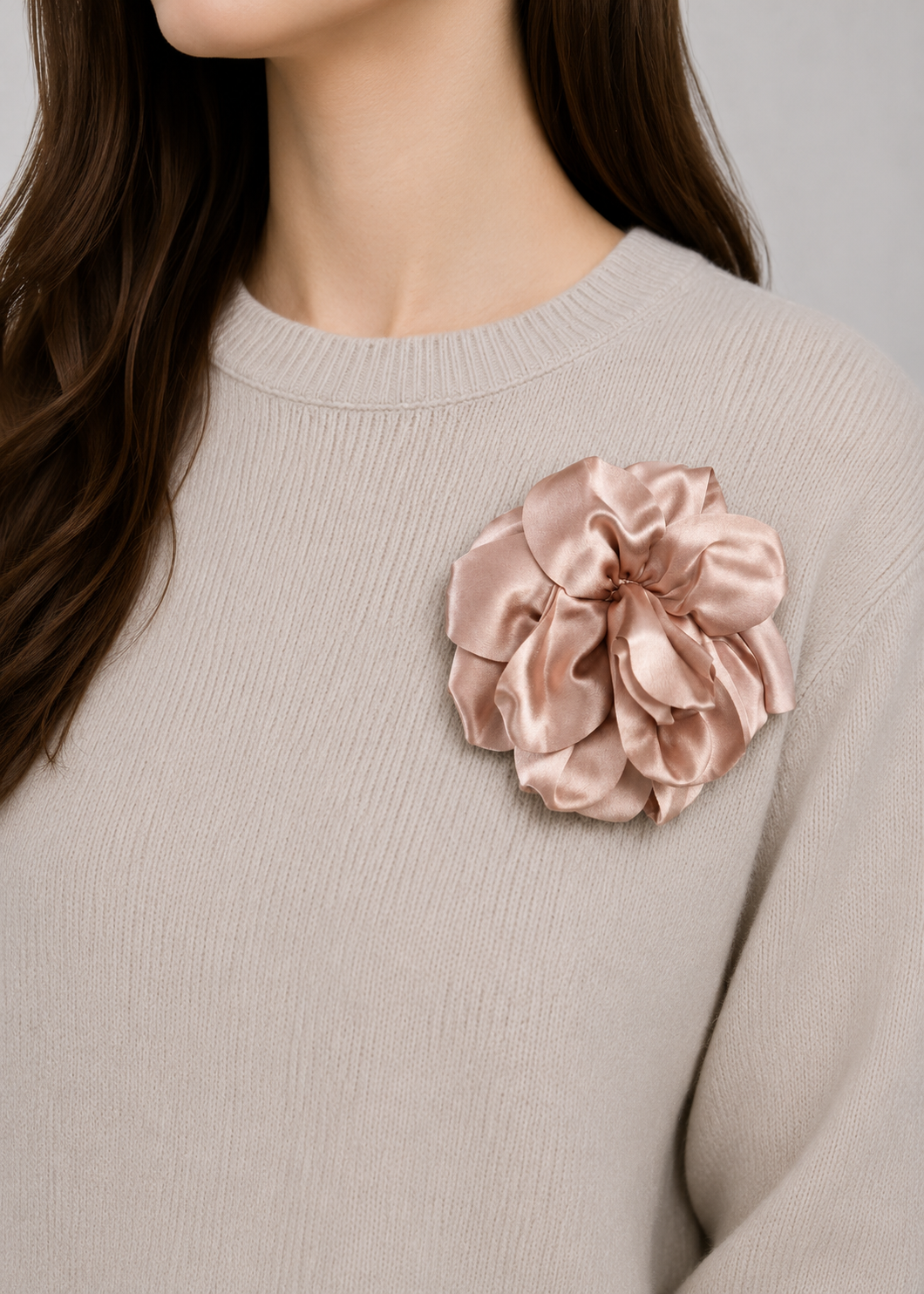 XL-Brosche Satin-Blüte 'Rosé'