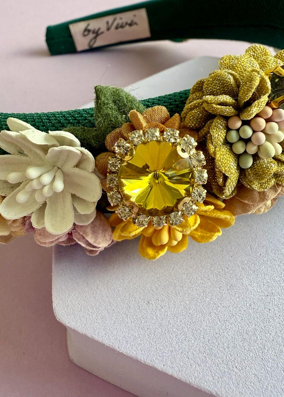 Haarreif mit Blumen &#39;Grün&#39;
