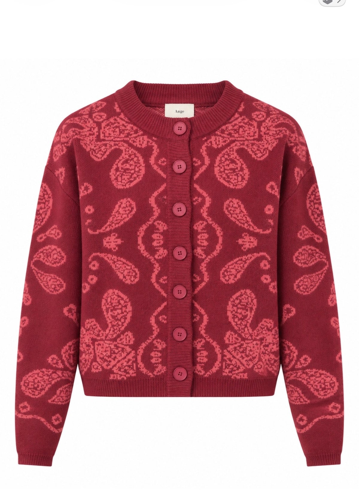 Jacquard-Strickjacke 'Paisley' Bordeaux