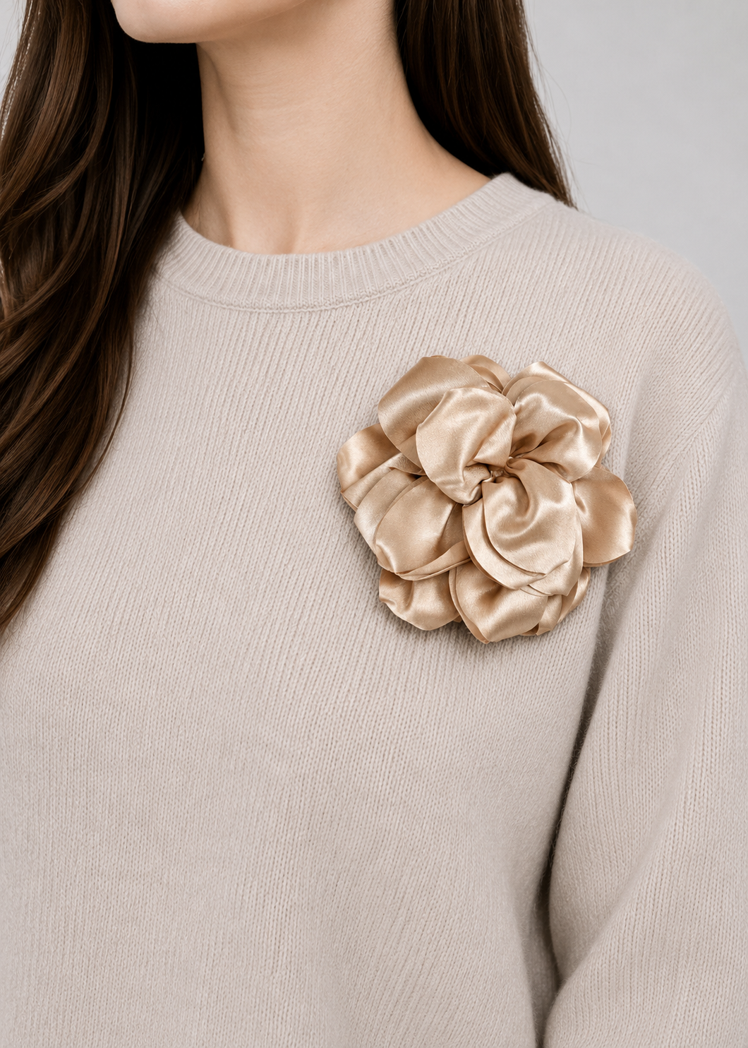 XL-Brosche Satin-Blüte 'Beige'