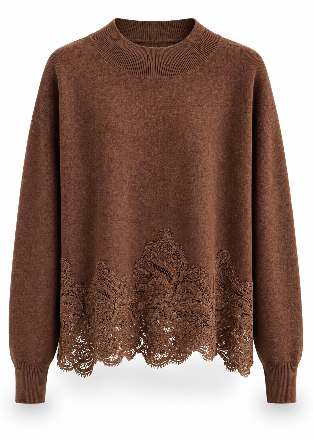 Pullover mit Spitze 'Zimt'