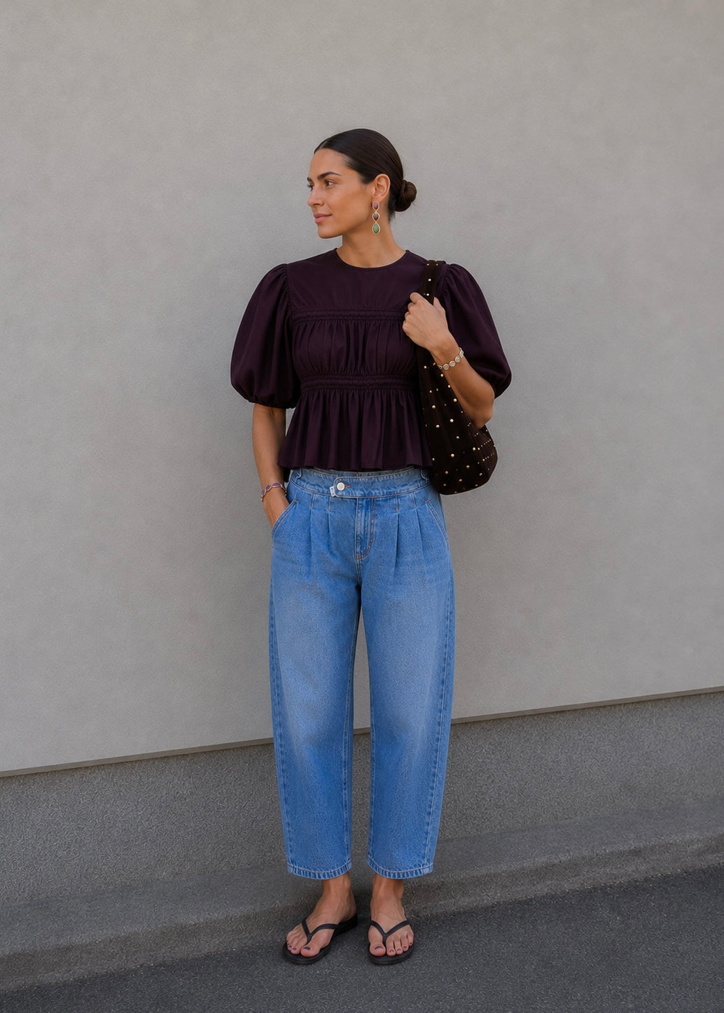 Bluse mit Ballonärmeln 'Burgunder'