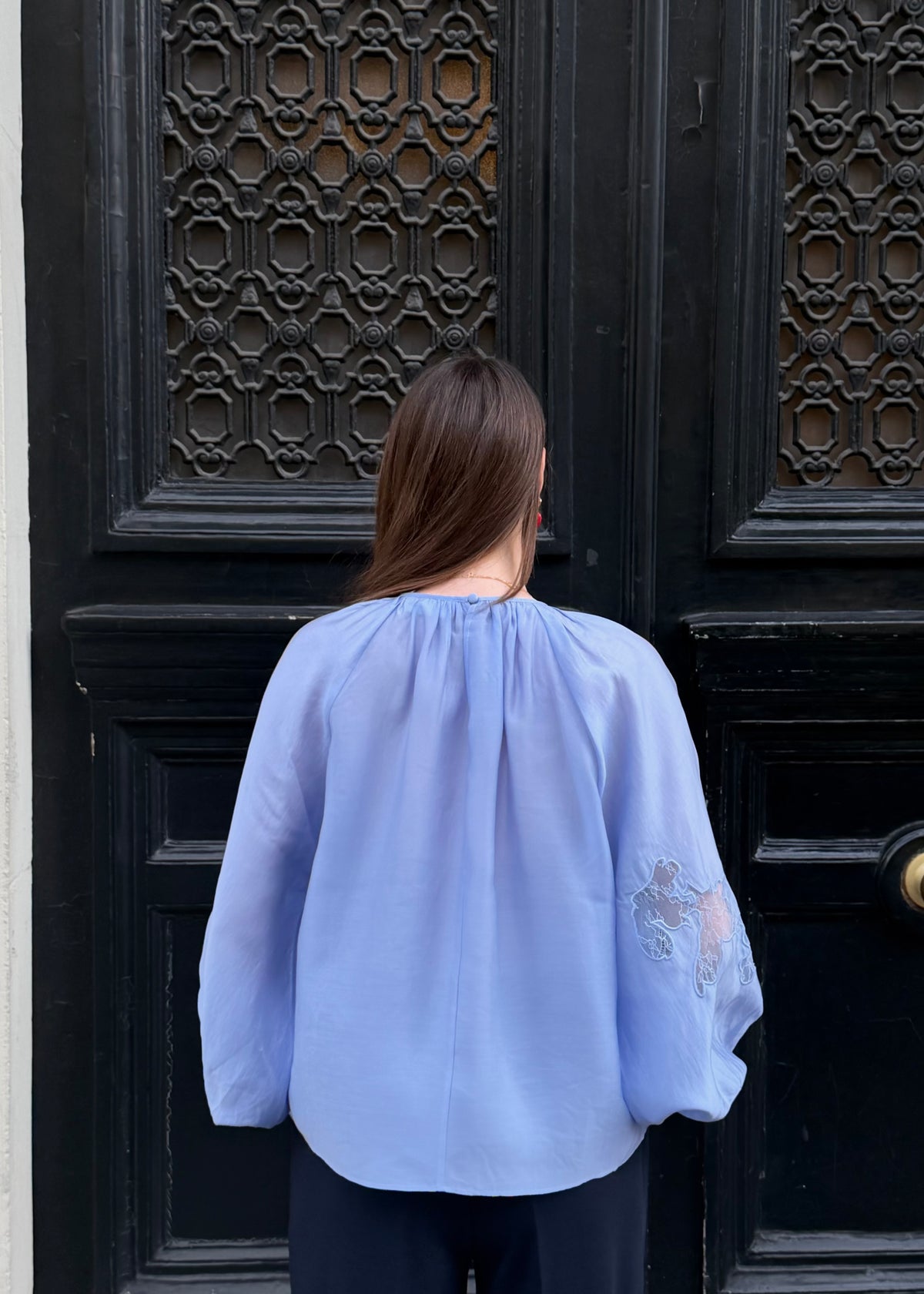 Bluse mit Spitze 'Hellblau'