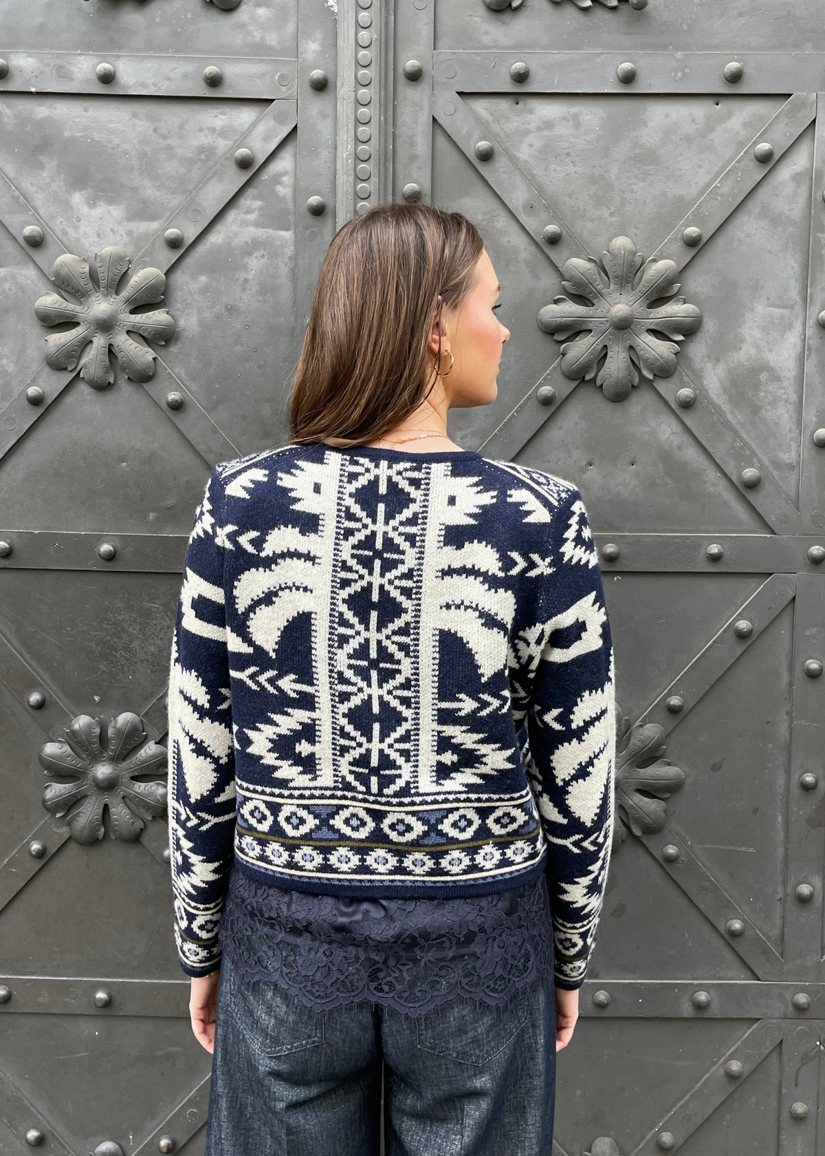 Jacquard-Strickjacke mit Fransen
