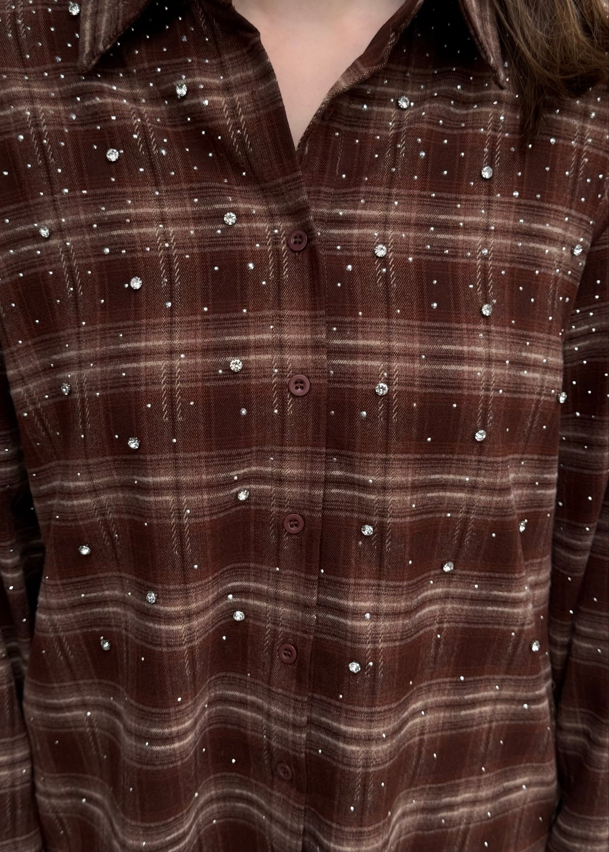 Flanellhemd mit Strass &#39;Braun&#39;