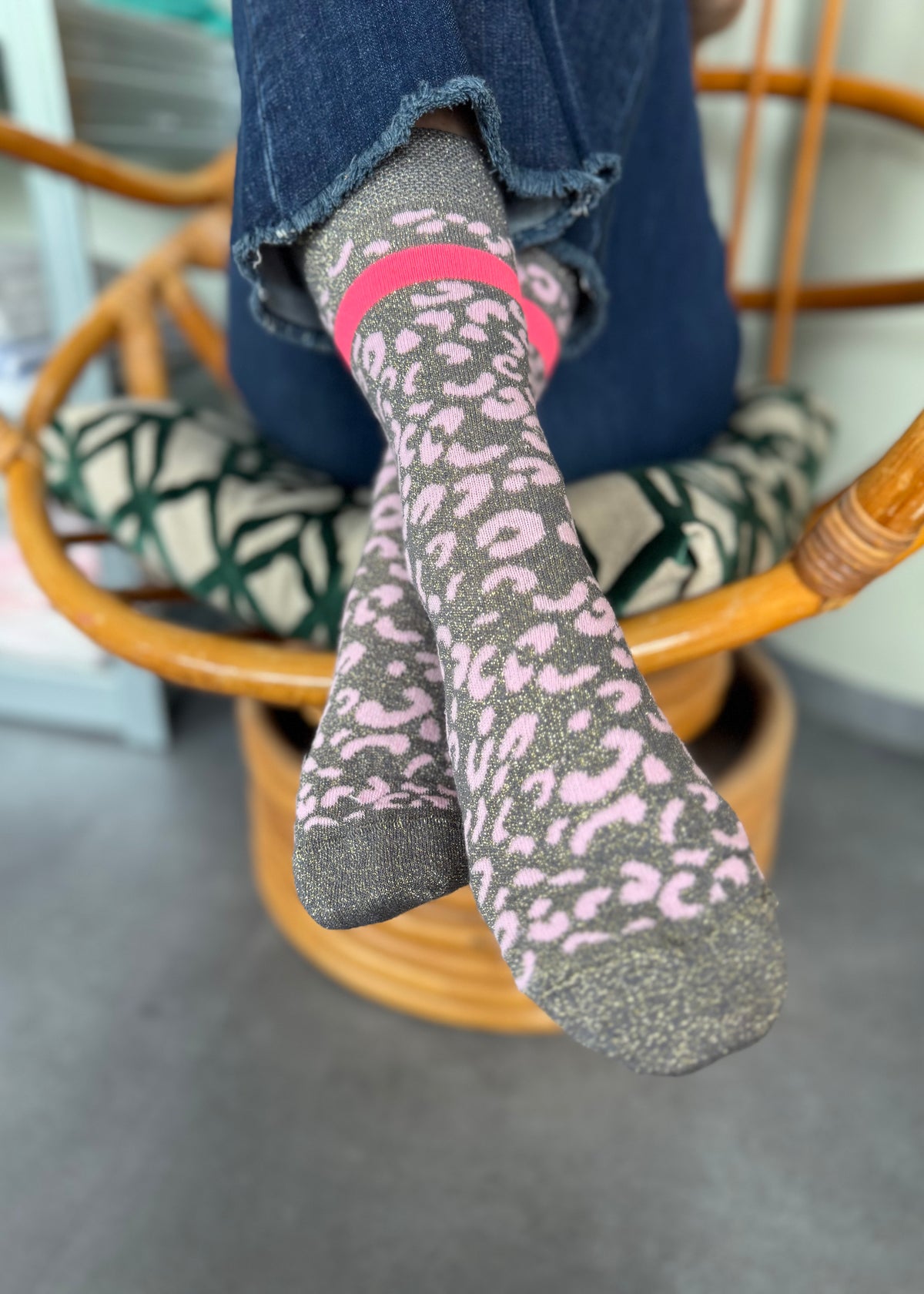 Socken mit Lurex Leo &#39;Pink-Grau&#39;