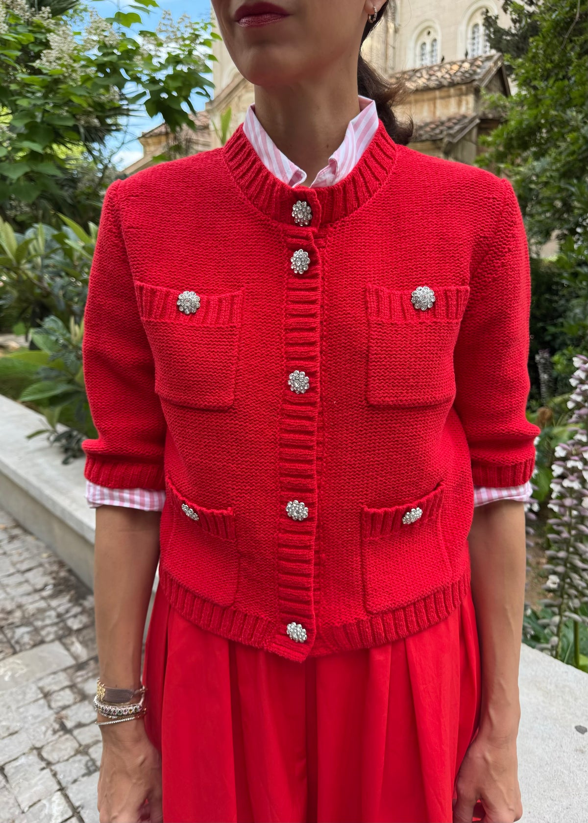Strickjacke mit Schmuckknöpfen &#39;Rot&#39;